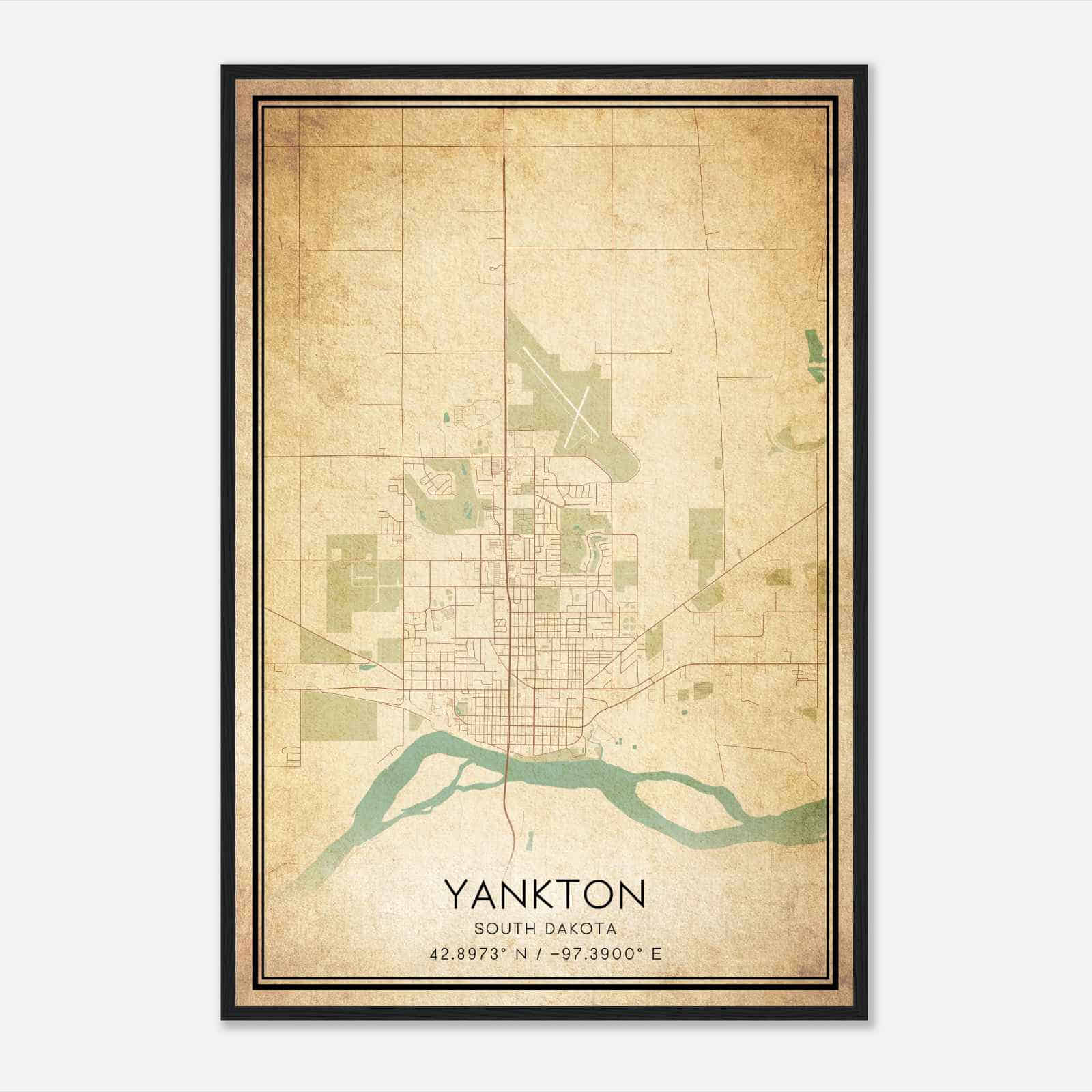 Vintage Yankton South Dakota Map Poster, Modern Home Decor Wall Art Print