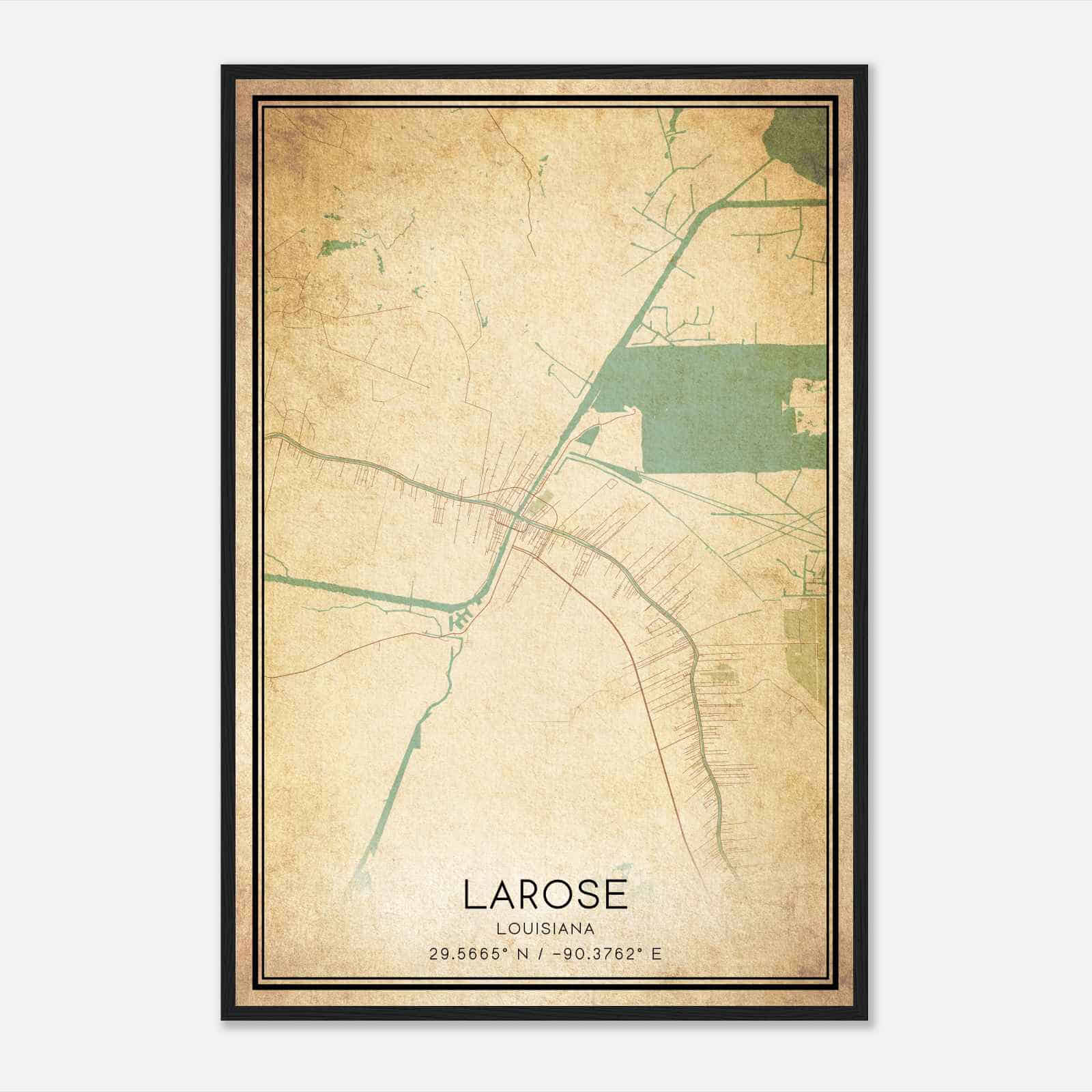Vintage Larose Louisiana Map Poster, Modern Home Decor Wall Art Print
