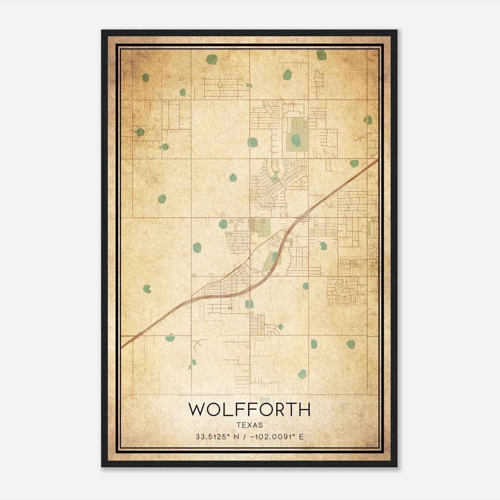Vintage Wolfforth Texas Map Poster, Modern Home Decor Wall Art Print