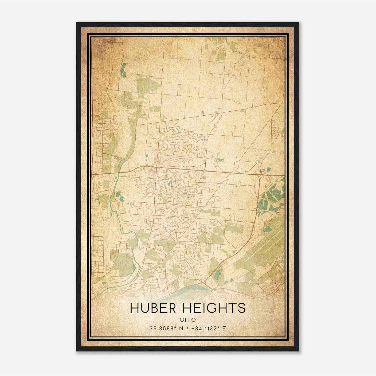 Vintage Huber Heights Ohio Map Poster, Modern Home Decor Wall Art Print