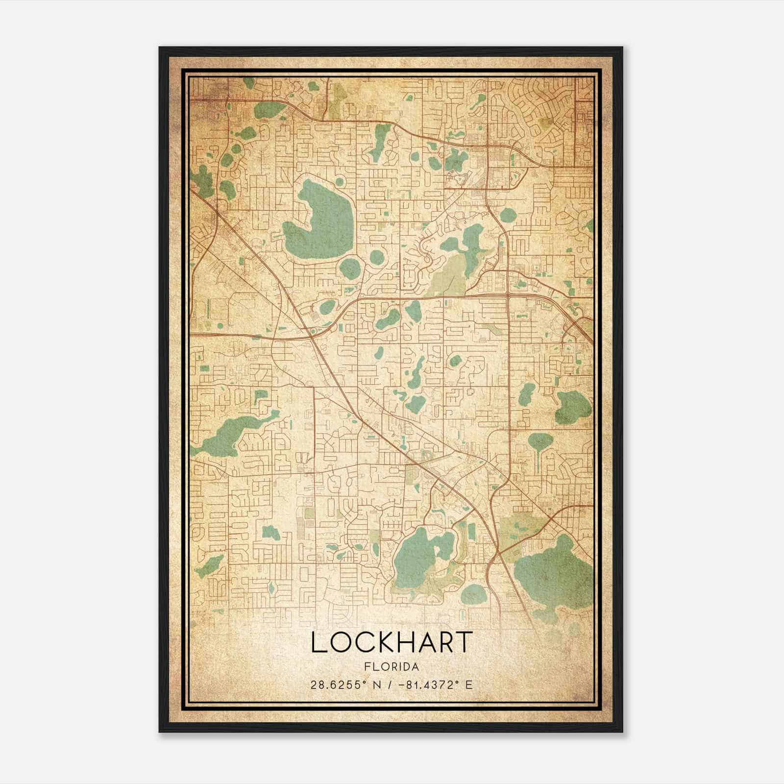 Vintage Lockhart Florida Map Poster, Modern Home Decor Wall Art Print