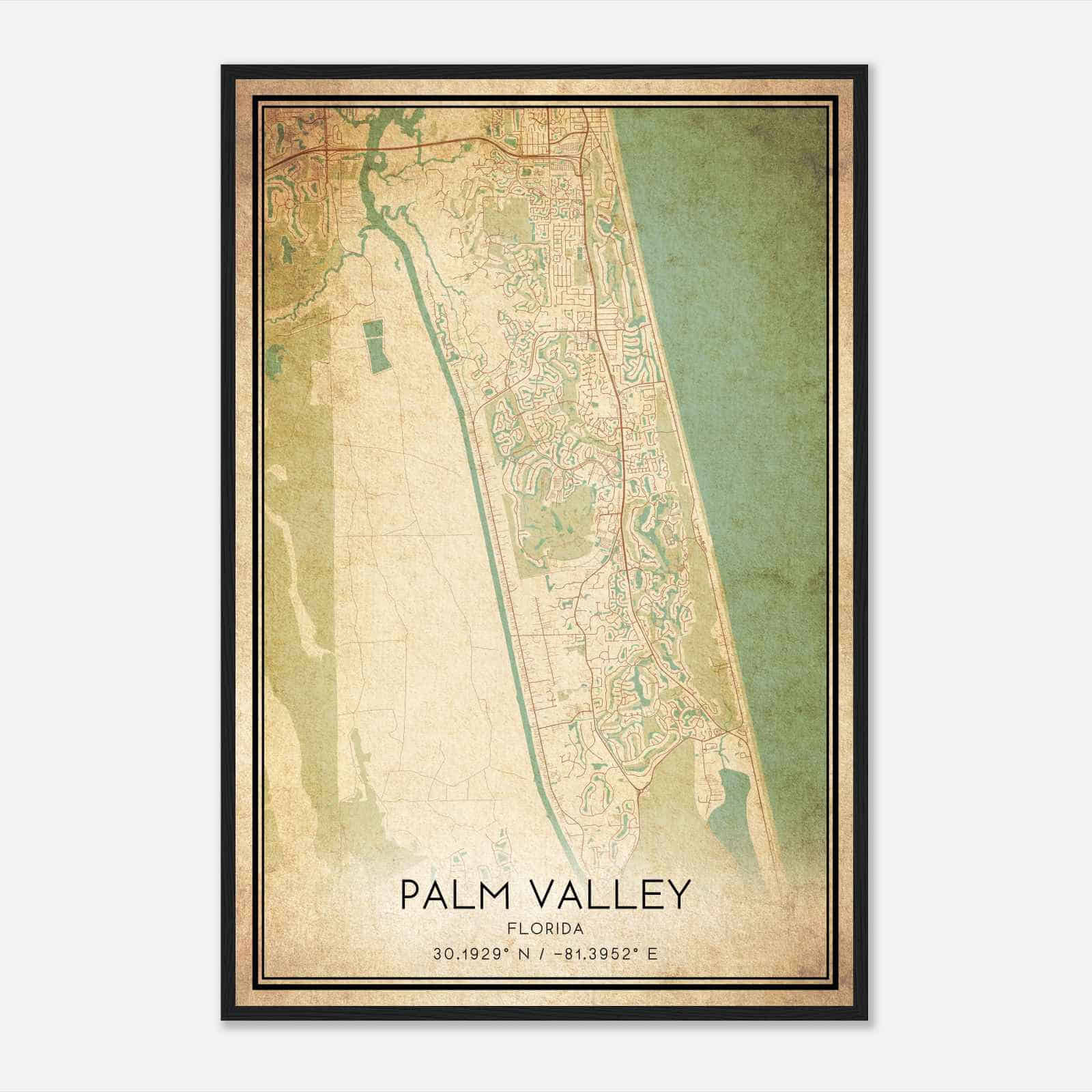 Vintage Palm Valley Florida Map Poster, Modern Home Decor Wall Art Print