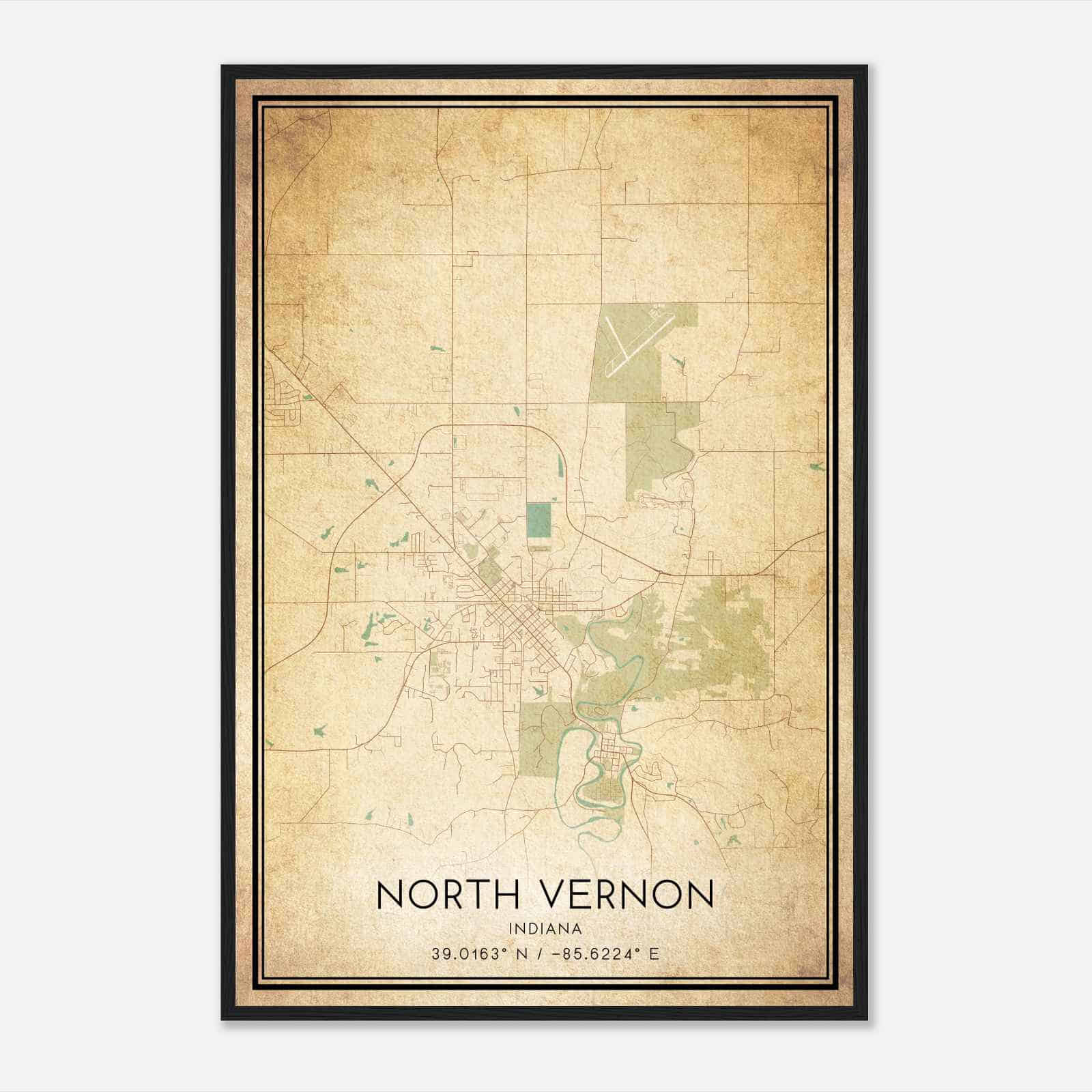 Vintage North Vernon Indiana Map Poster, Modern Home Decor Wall Art Print