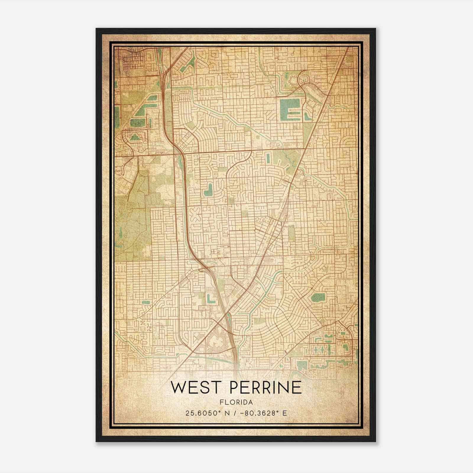 Vintage West Perrine Florida Map Poster, Modern Home Decor Wall Art Print