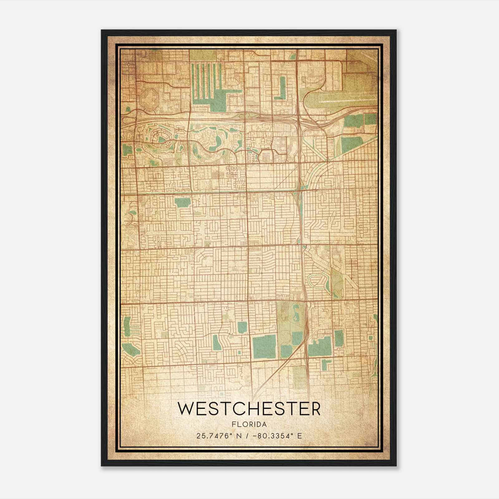 Vintage Westchester Florida Map Poster, Modern Home Decor Wall Art Print