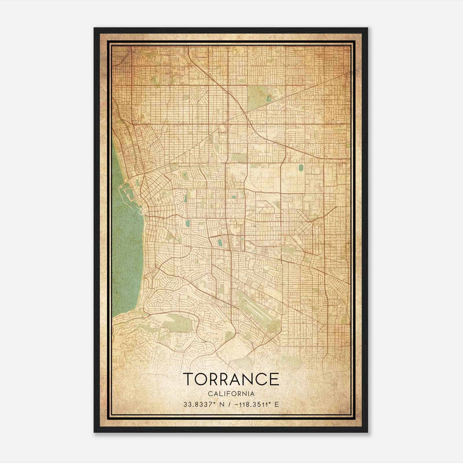 Vintage Torrance California Map Poster, Modern Home Decor Wall Art Print