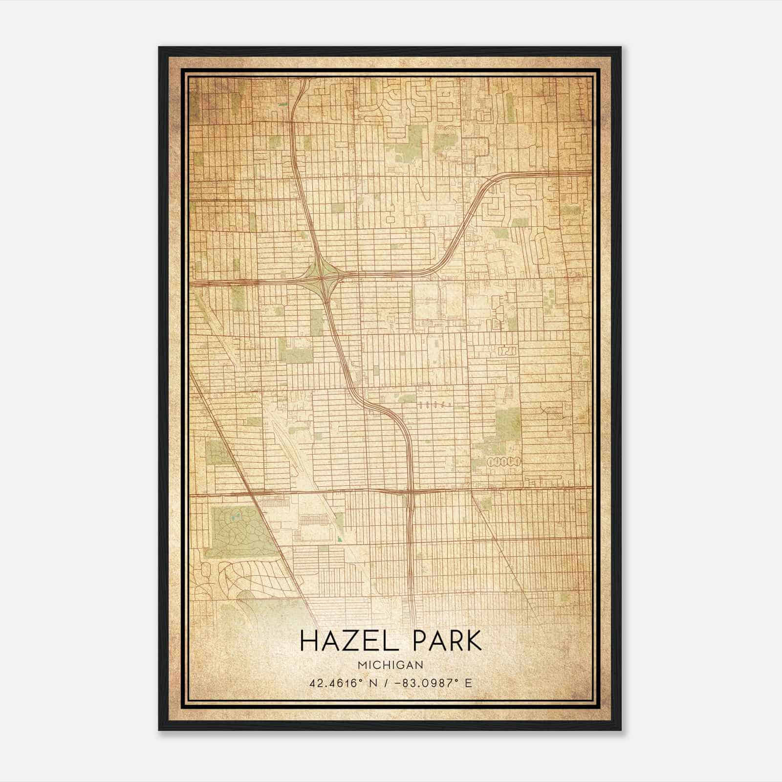 Vintage Hazel Park Michigan Map Poster, Modern Home Decor Wall Art Print
