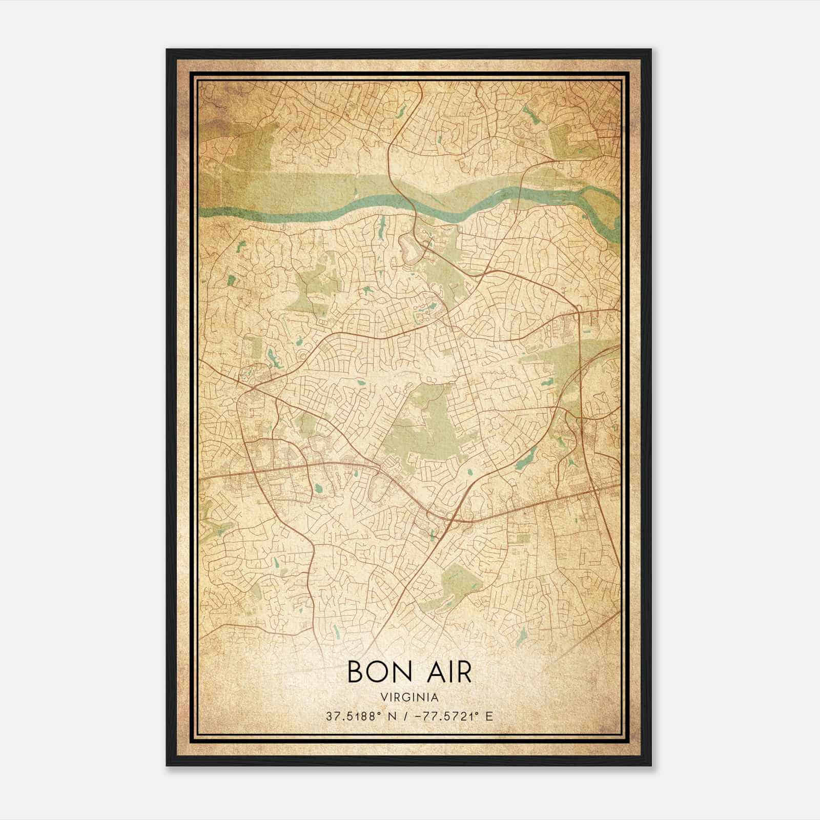 Vintage Bon Air Virginia Map Poster, Modern Home Decor Wall Art Print