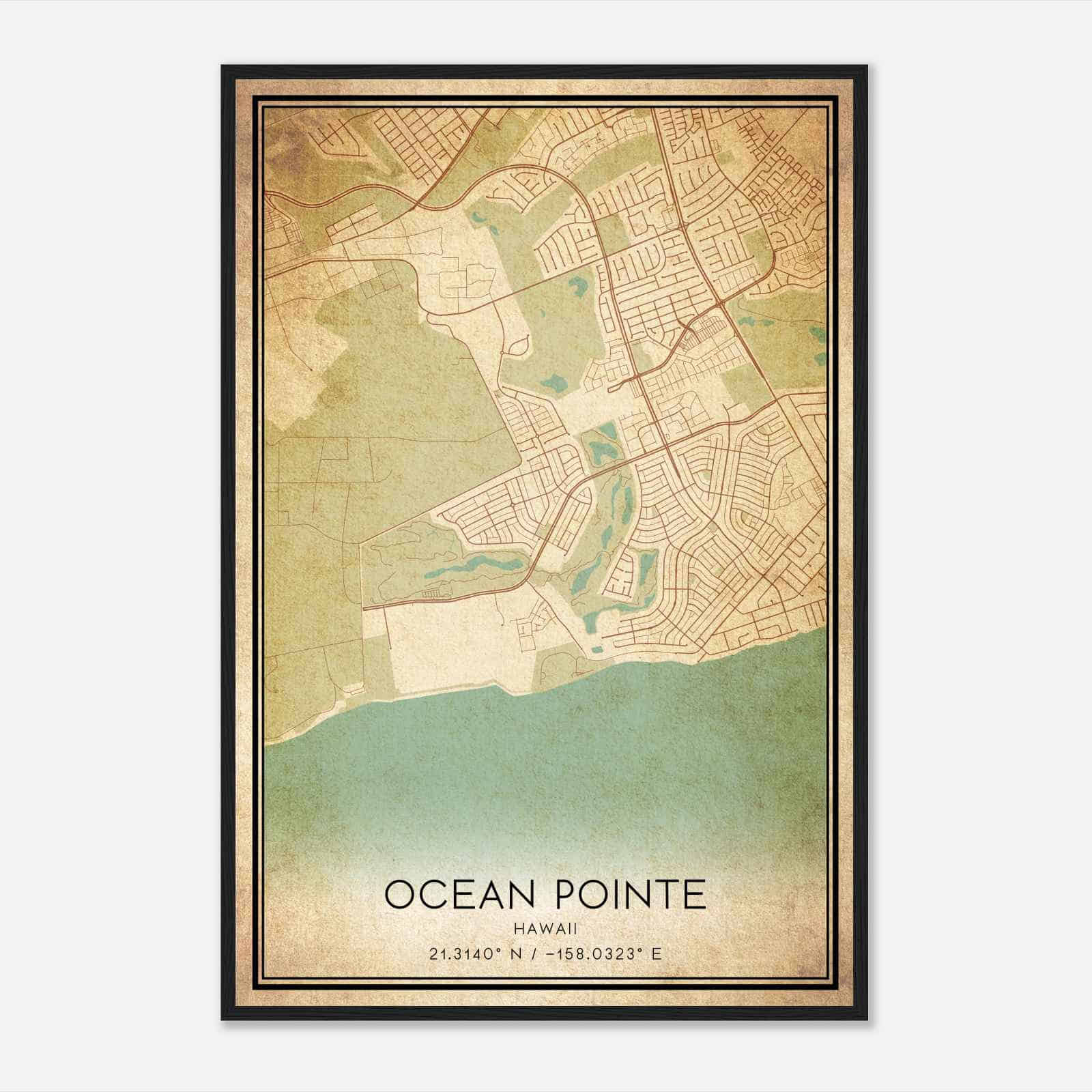 Vintage Ocean Pointe Hawaii Map Poster, Modern Home Decor Wall Art Print