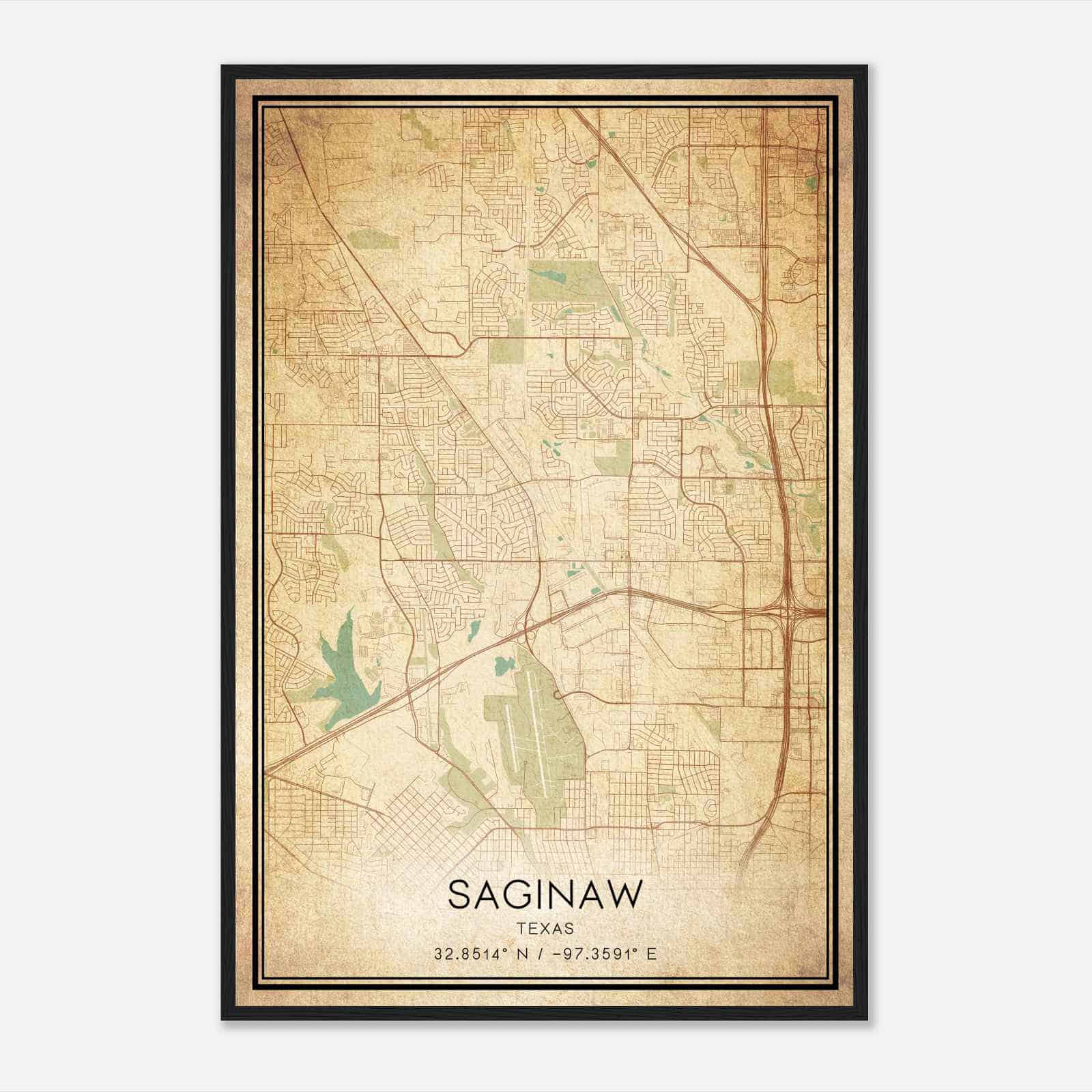 Vintage Saginaw Texas Map Poster, Modern Home Decor Wall Art Print