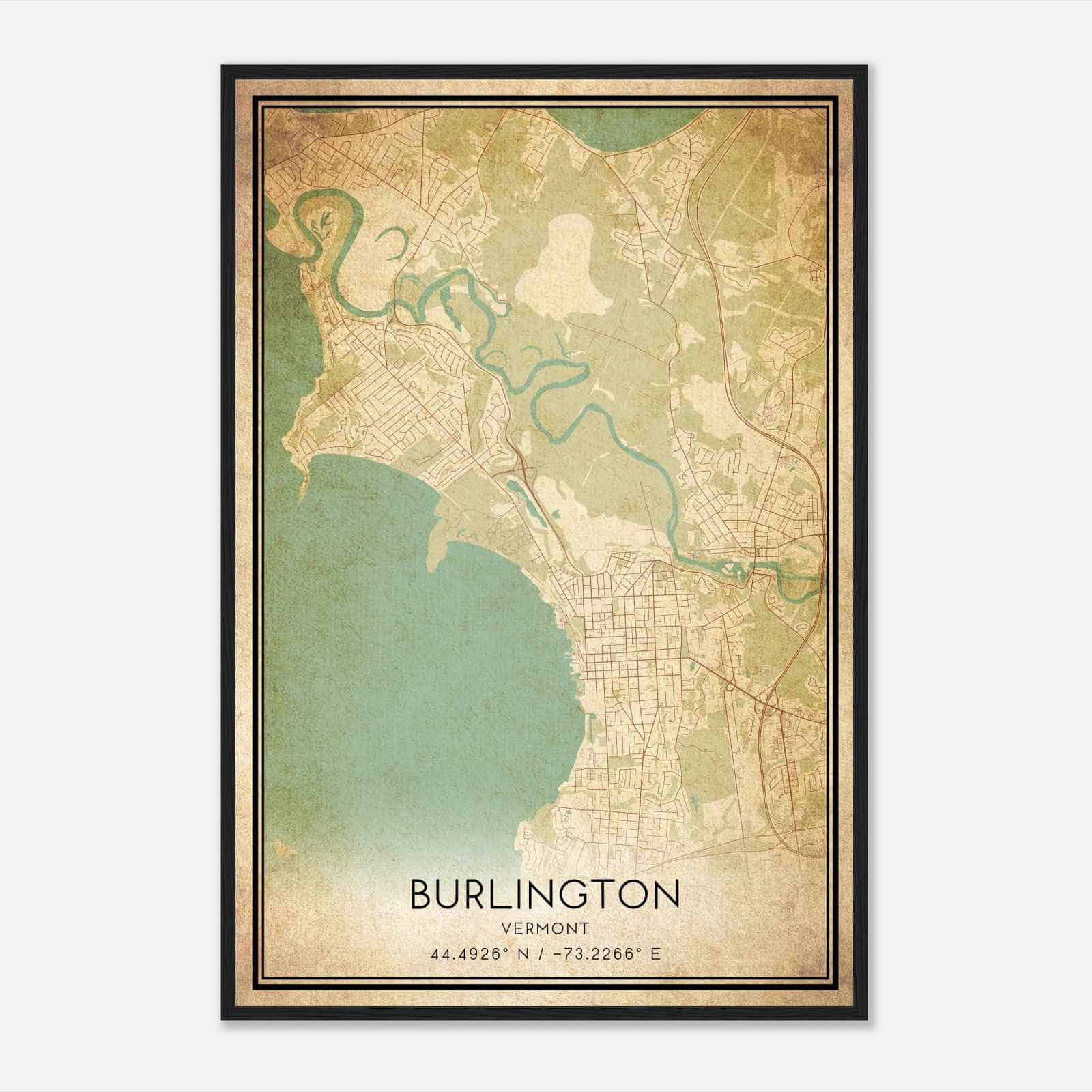 Vintage Burlington Vermont Map Poster, Modern Home Decor Wall Art Print