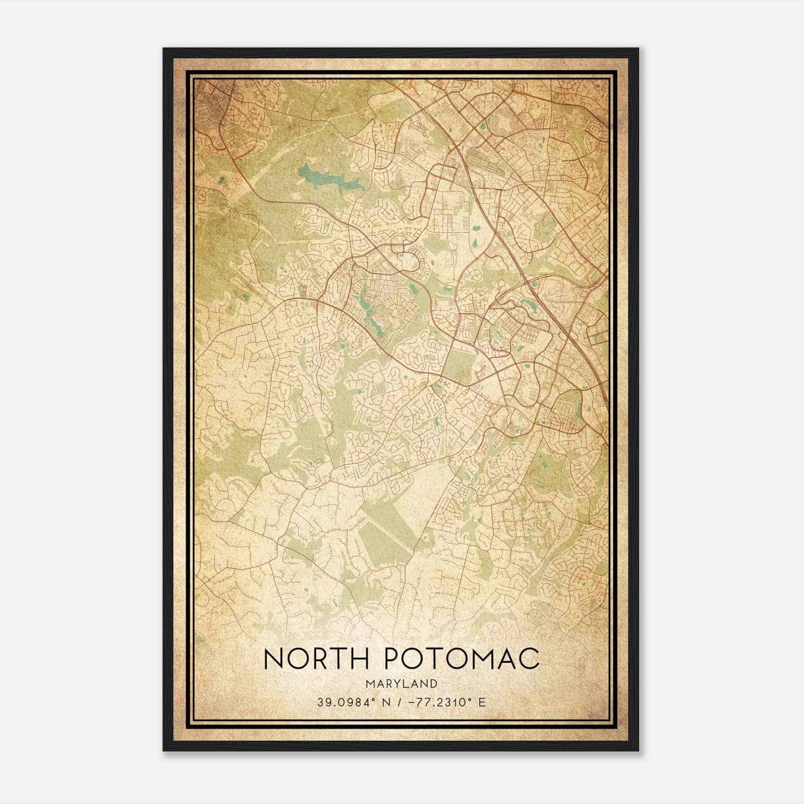 Vintage North Potomac Maryland Map Poster, Modern Home Decor Wall Art Print
