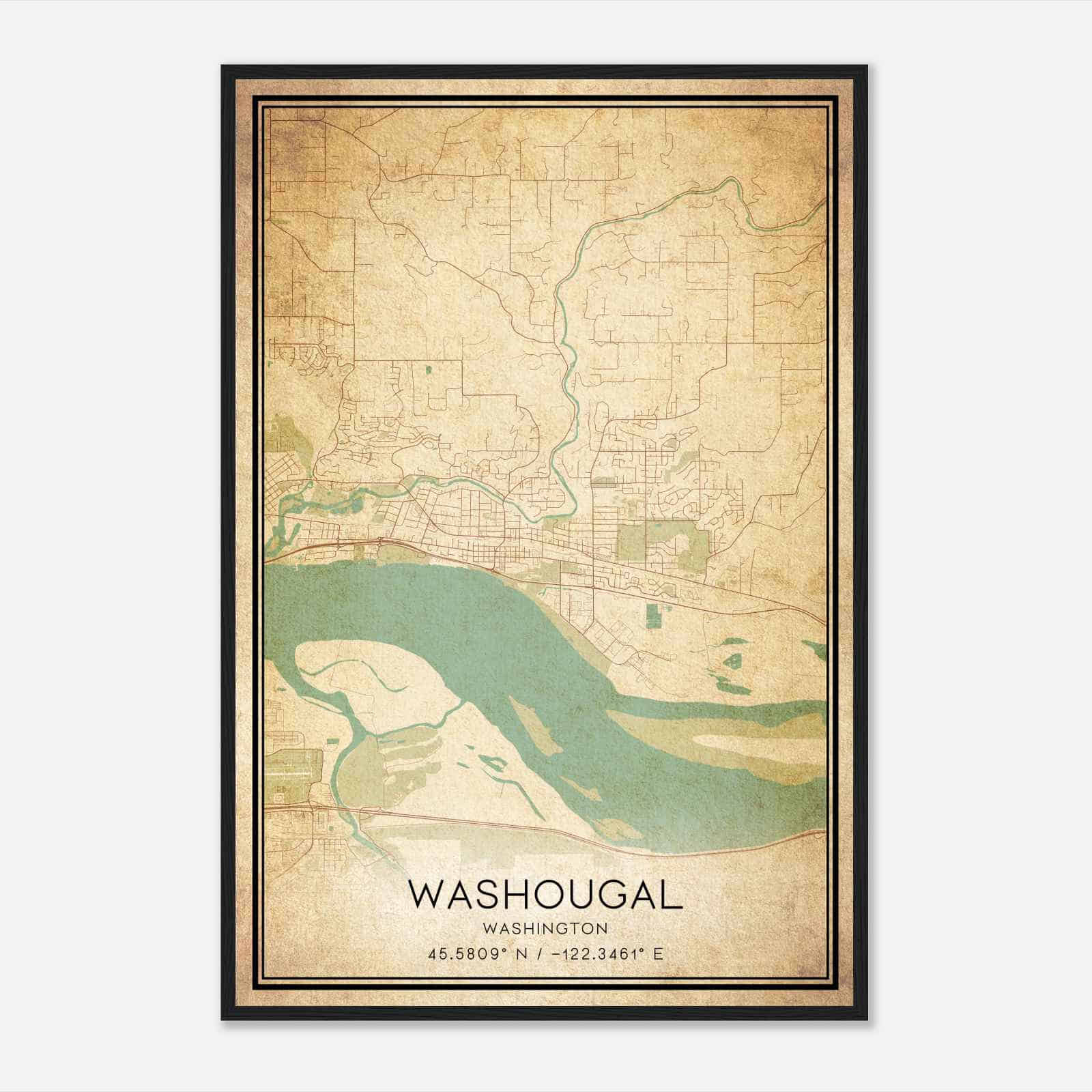 Vintage Washougal Washington Map Poster, Modern Home Decor Wall Art Print