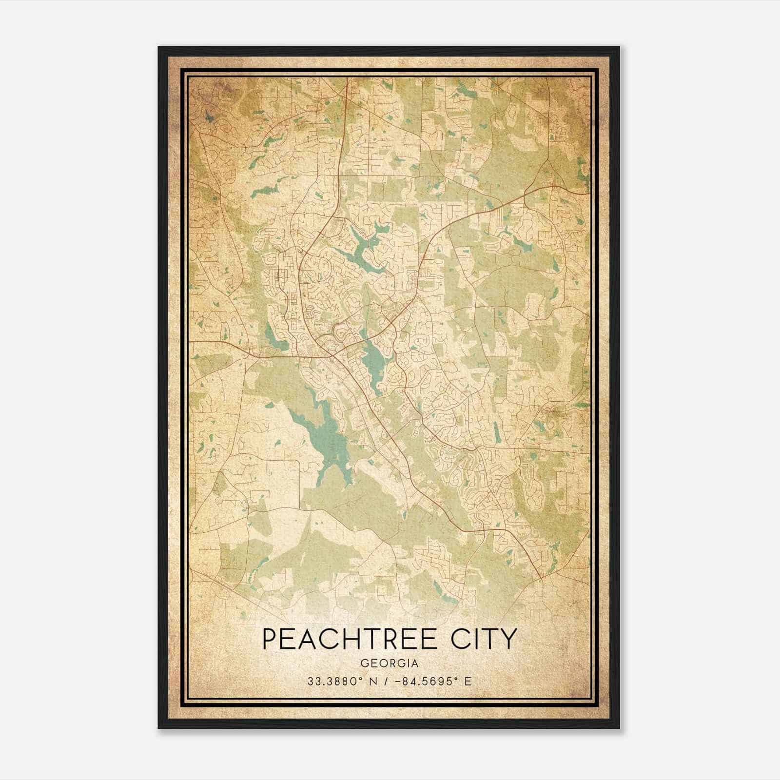 Vintage Peachtree City Georgia Map Poster, Modern Home Decor Wall Art Print