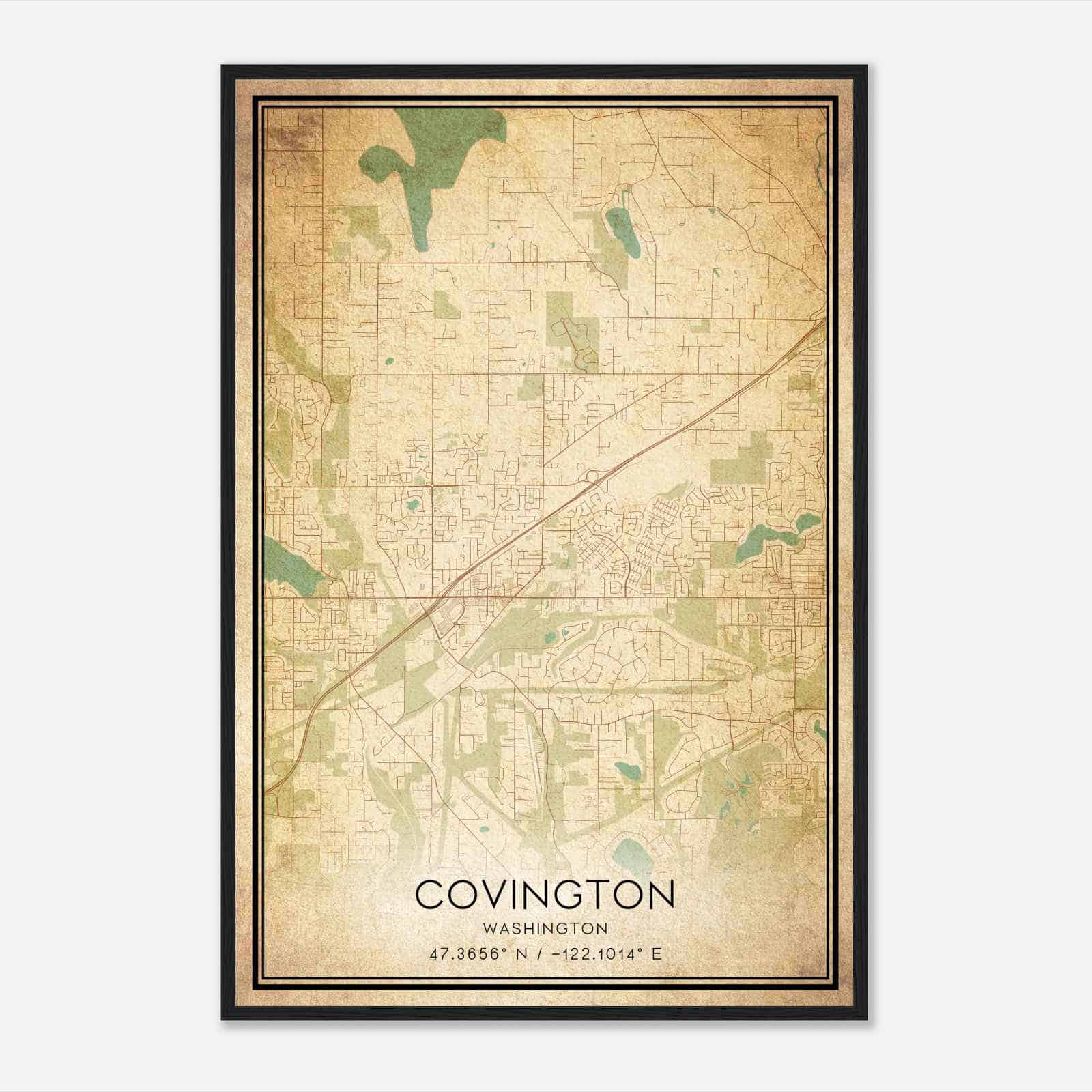 Vintage Covington Washington Map Poster, Modern Home Decor Wall Art Print