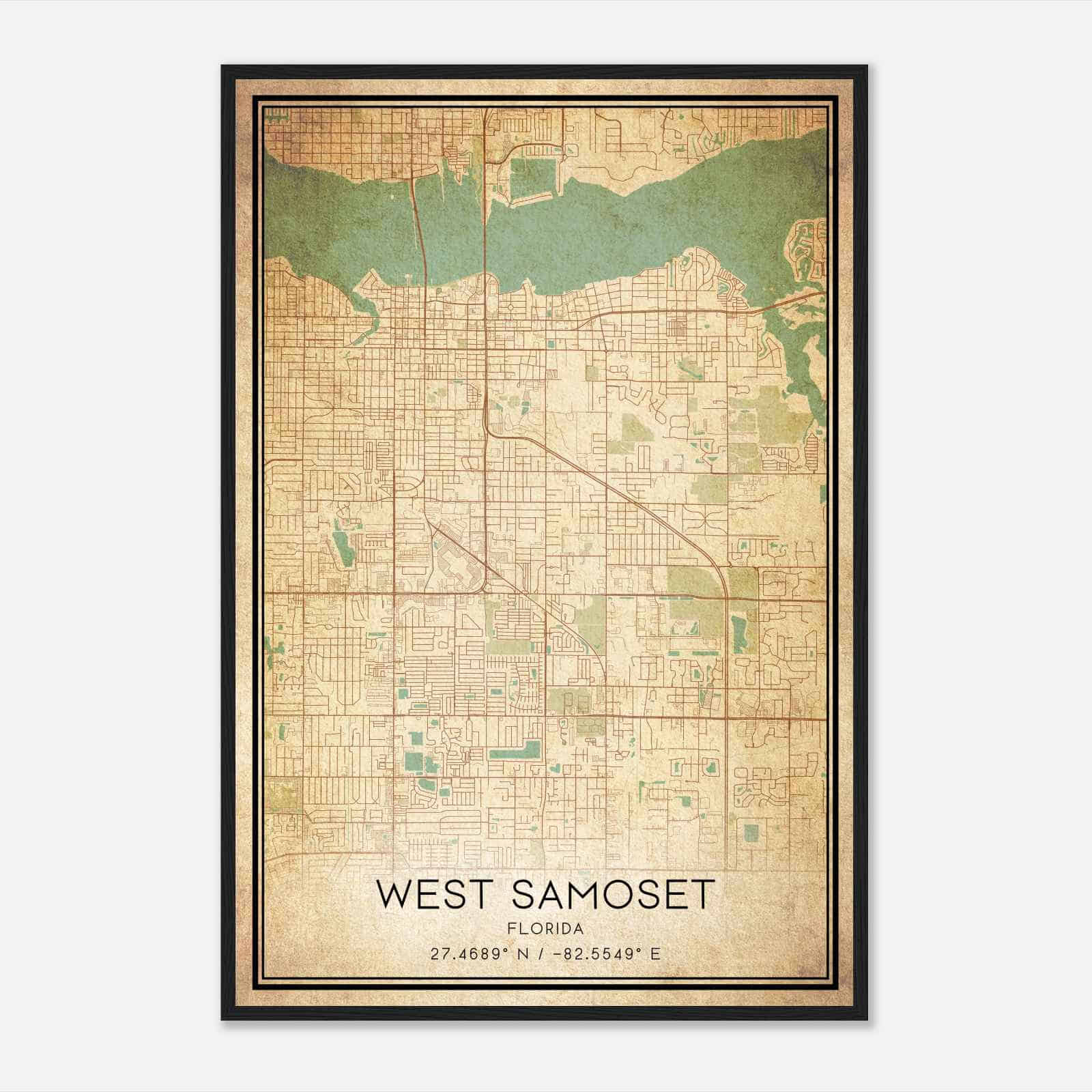 Vintage West Samoset Florida Map Poster, Modern Home Decor Wall Art Print