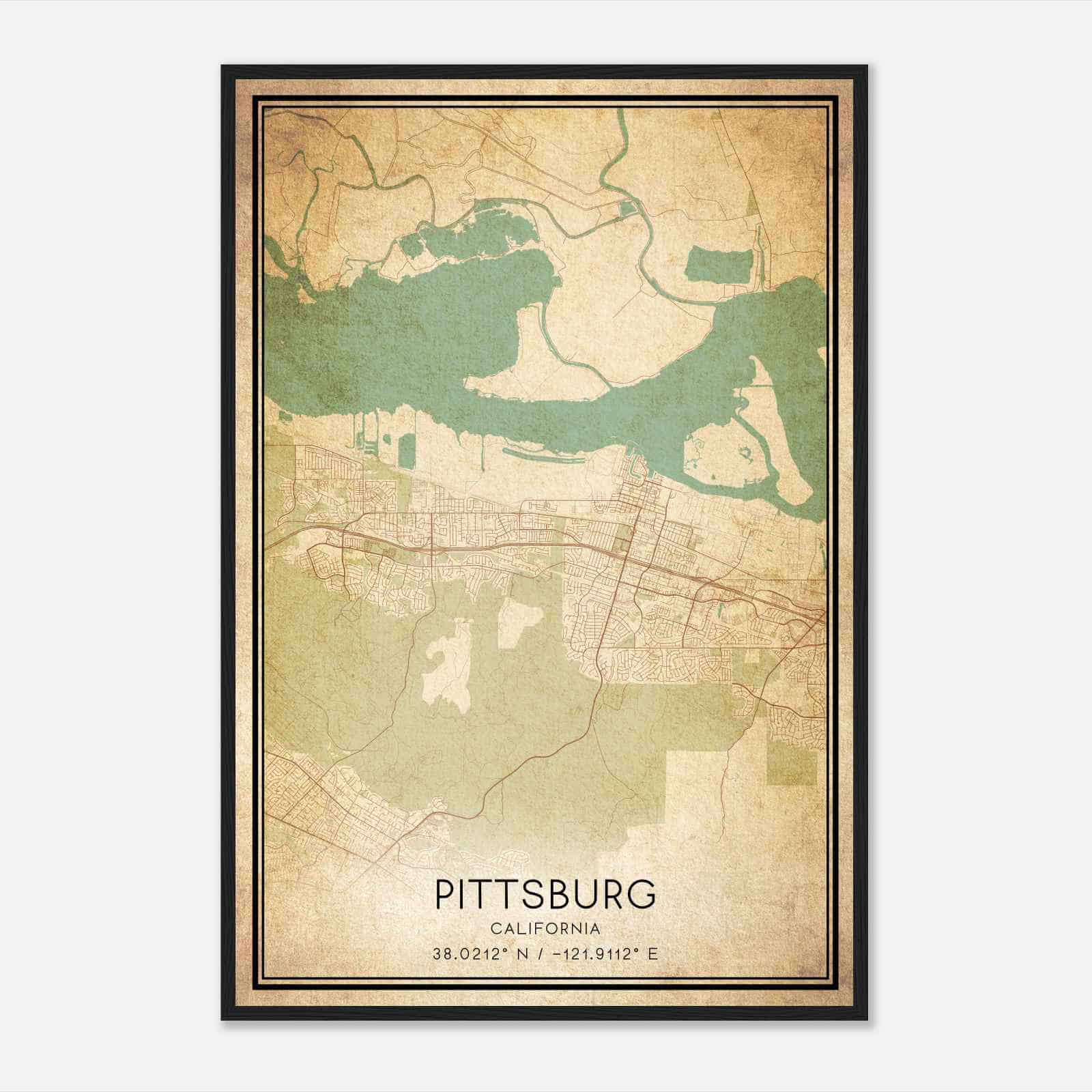 Vintage Pittsburg California Map Poster, Modern Home Decor Wall Art Print