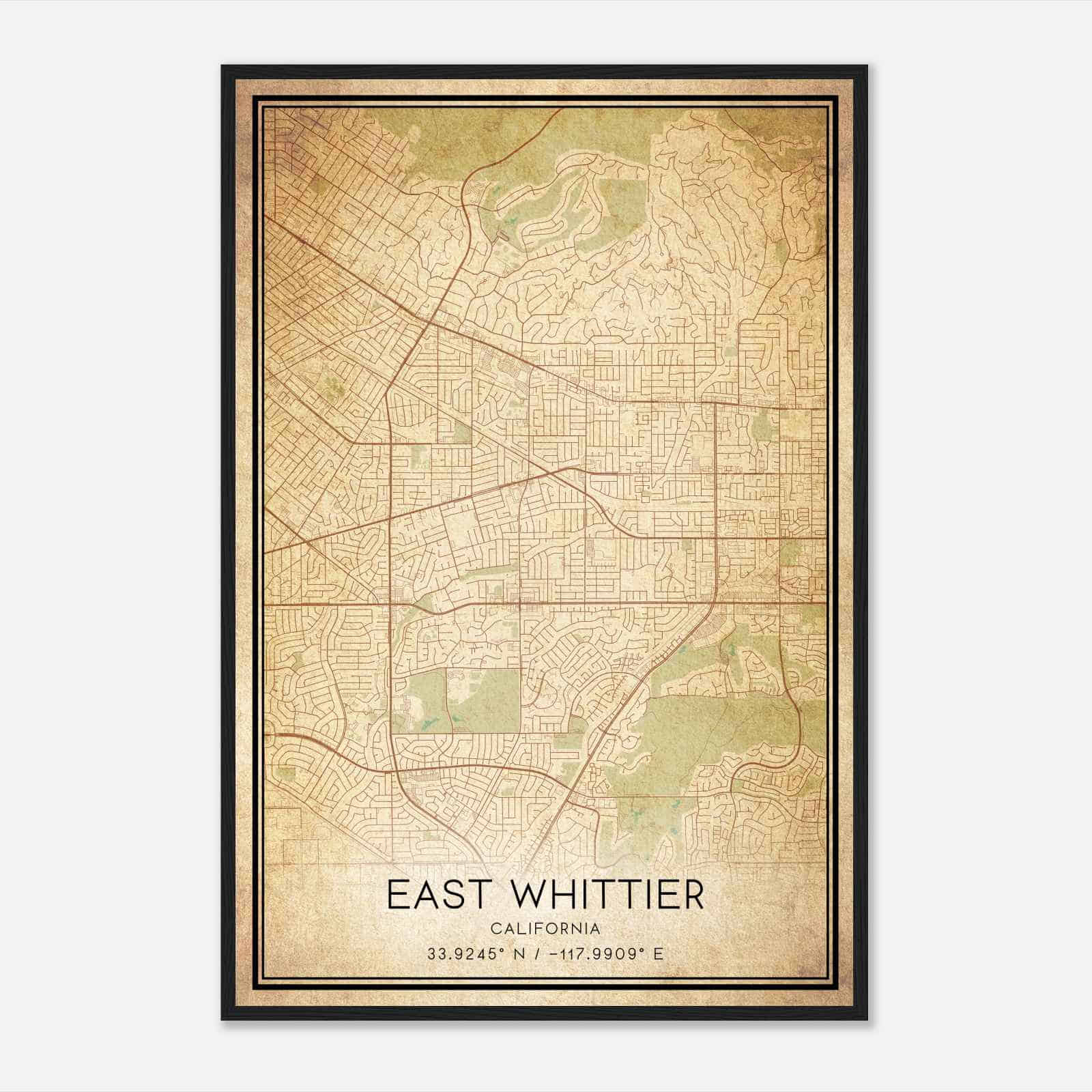 Vintage East Whittier California Map Poster, Modern Home Decor Wall Art Print