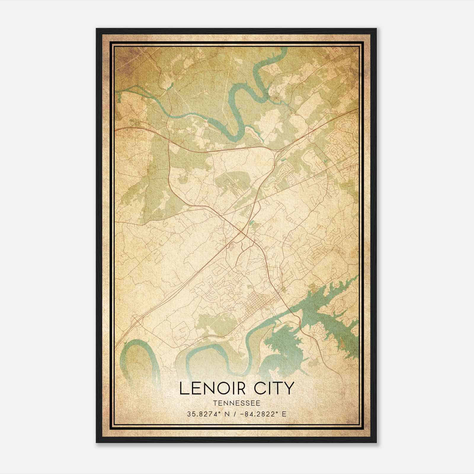 Vintage Lenoir City Tennessee Map Poster, Modern Home Decor Wall Art Print Vintage Lenoir City Tennessee Map Poster, Modern Home Decor Wall Art Print