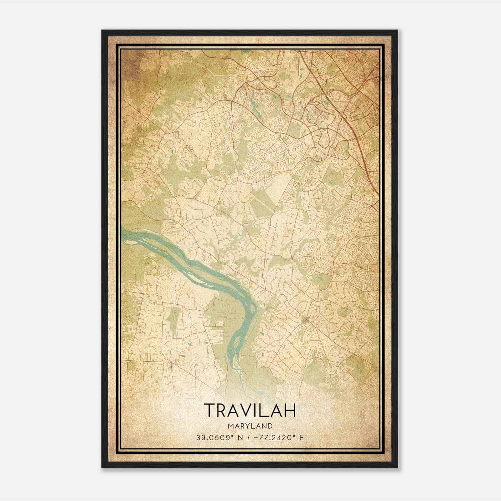 Vintage Travilah Maryland Map Poster, Modern Home Decor Wall Art Print
