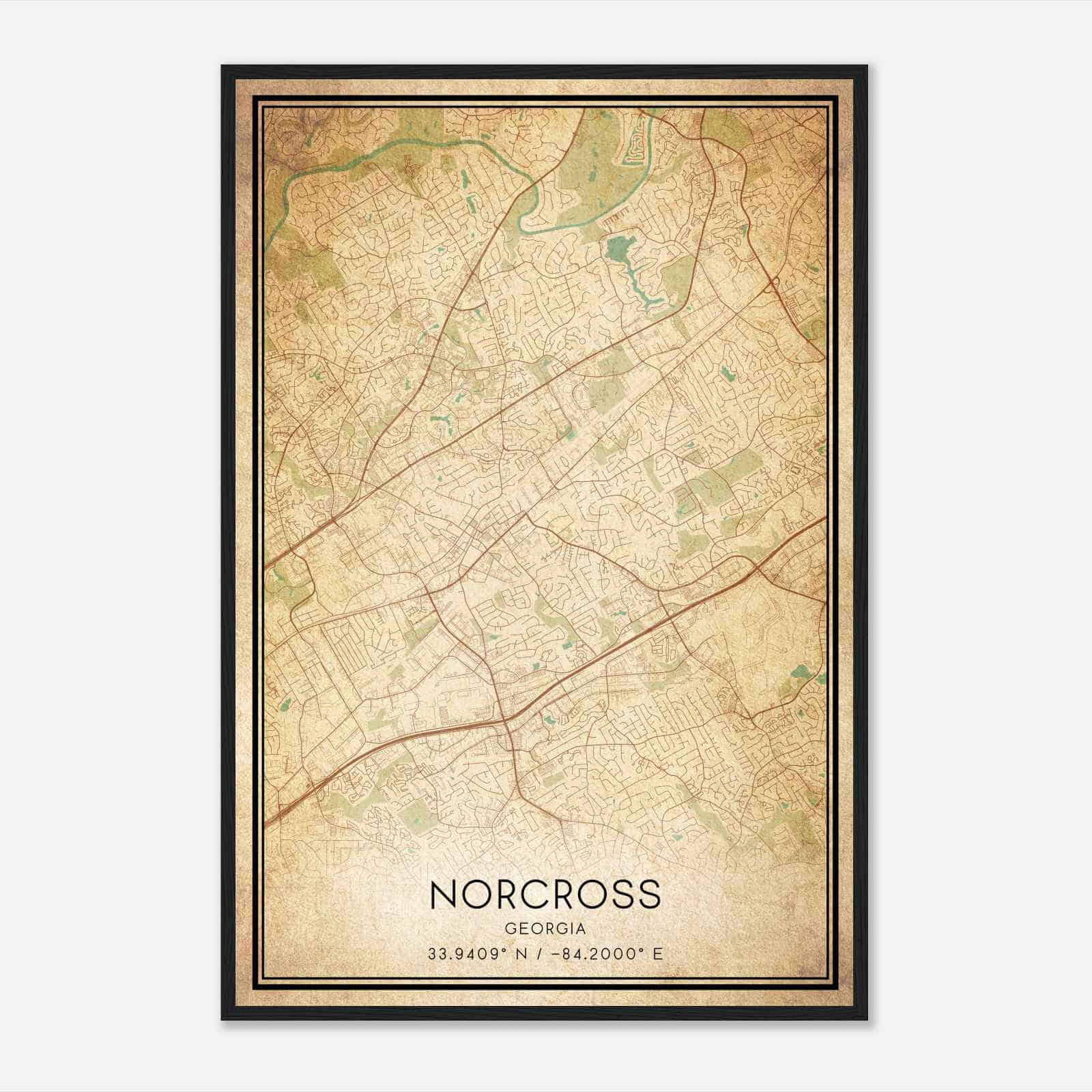 Vintage Norcross Georgia Map Poster, Modern Home Decor Wall Art Print