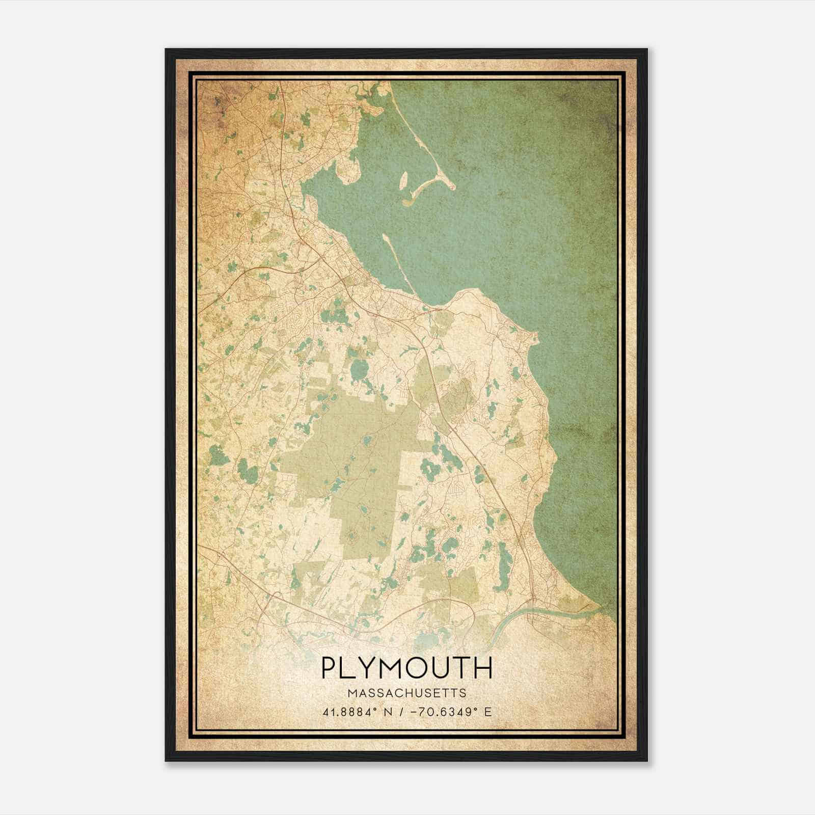 Vintage Plymouth Massachusetts Map Poster, Modern Home Decor Wall Art Print