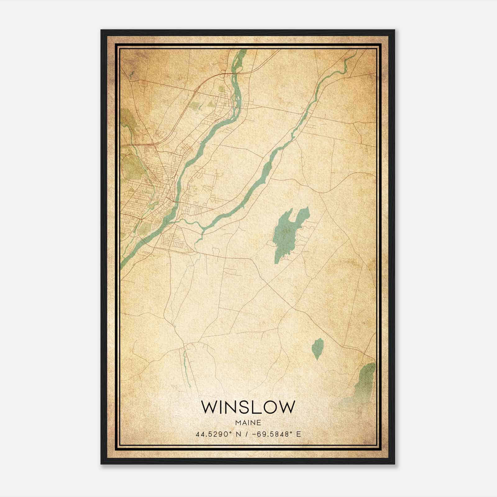 Vintage Winslow Maine Map Poster, Modern Home Decor Wall Art Print