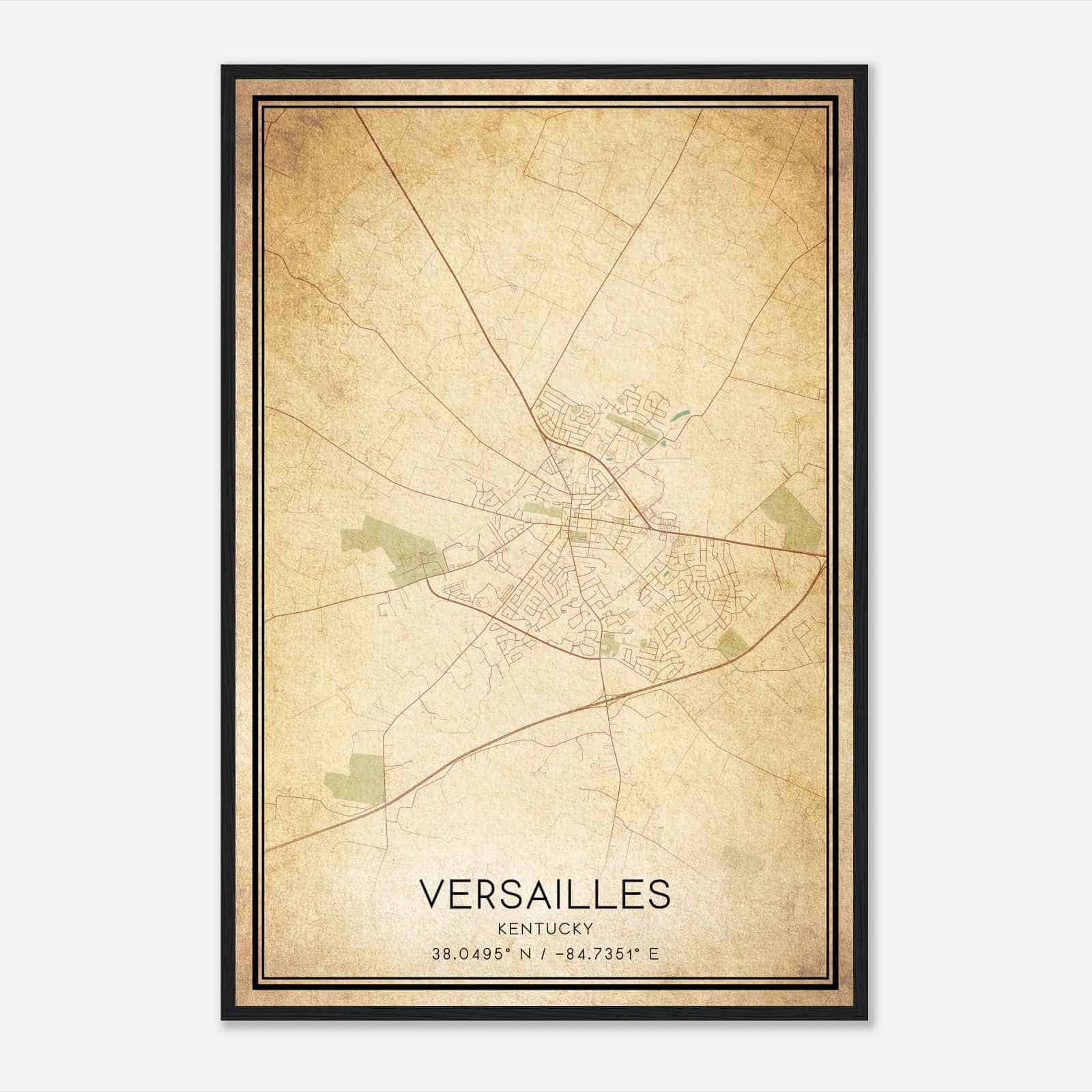 Vintage Versailles Kentucky Map Poster, Modern Home Decor Wall Art Print