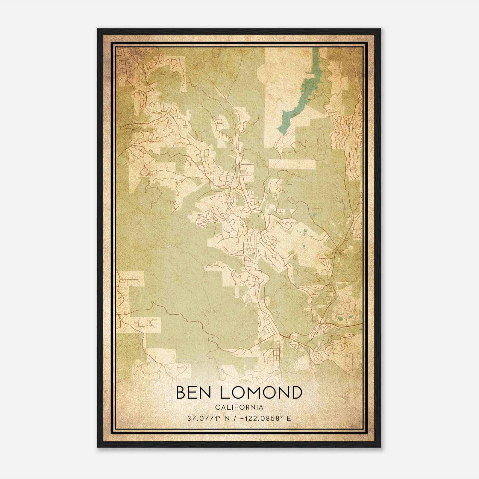 Vintage Ben Lomond California Map Poster, Modern Home Decor Wall Art Print Vintage Ben Lomond California Map Poster, Modern Home Decor Wall Art Print