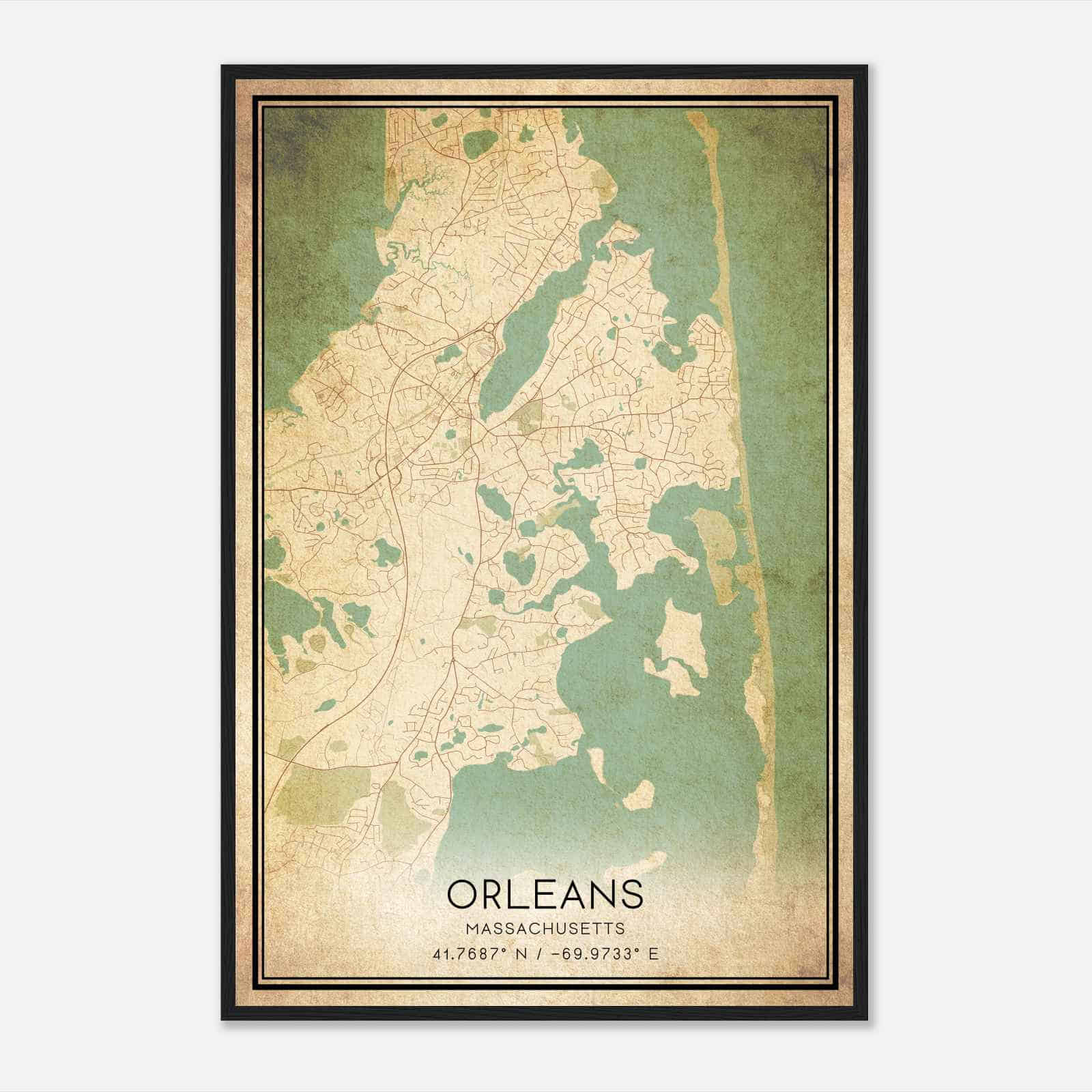 Vintage Orleans Massachusetts Map Poster, Modern Home Decor Wall Art Print