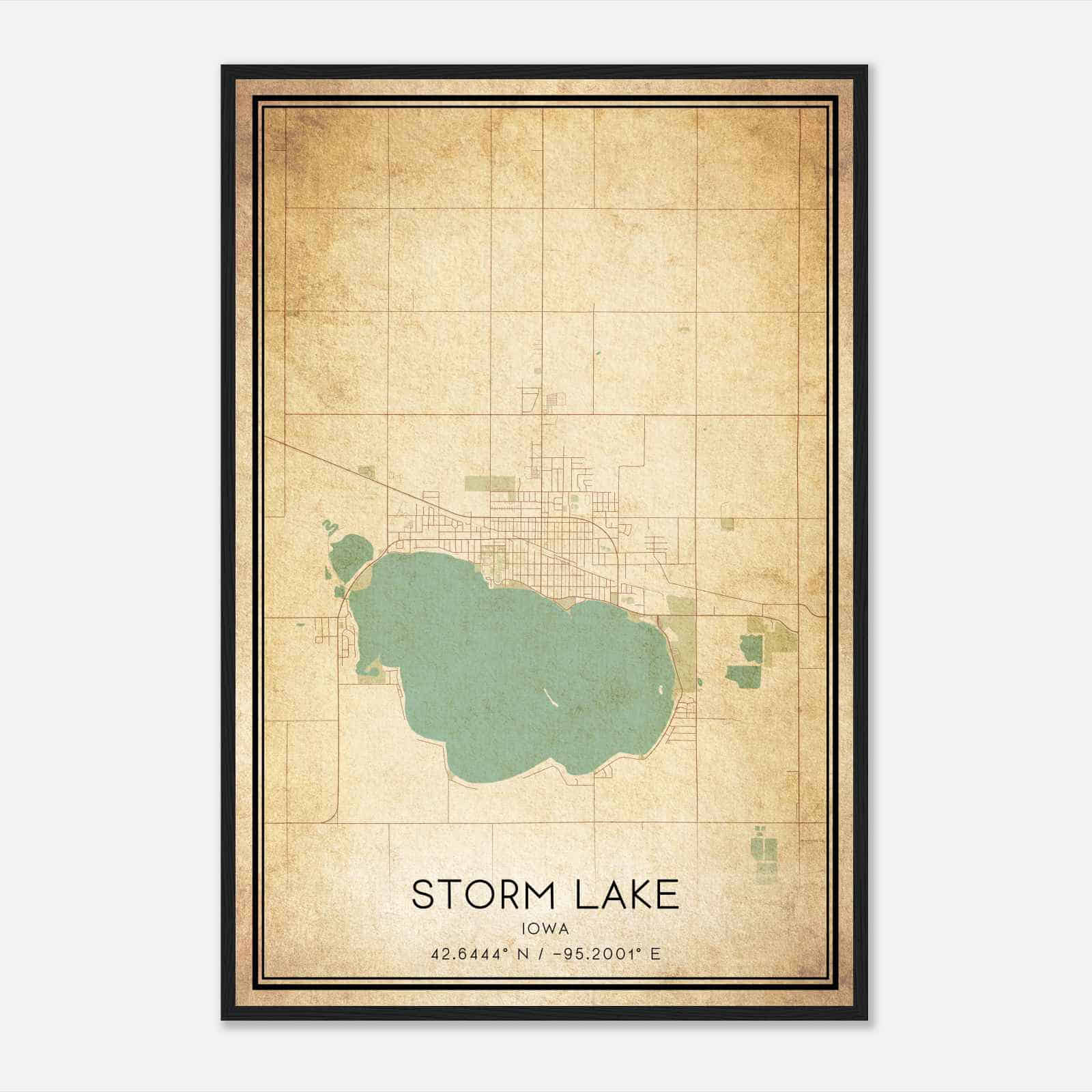 Vintage Storm Lake Iowa Map Poster, Modern Home Decor Wall Art Print