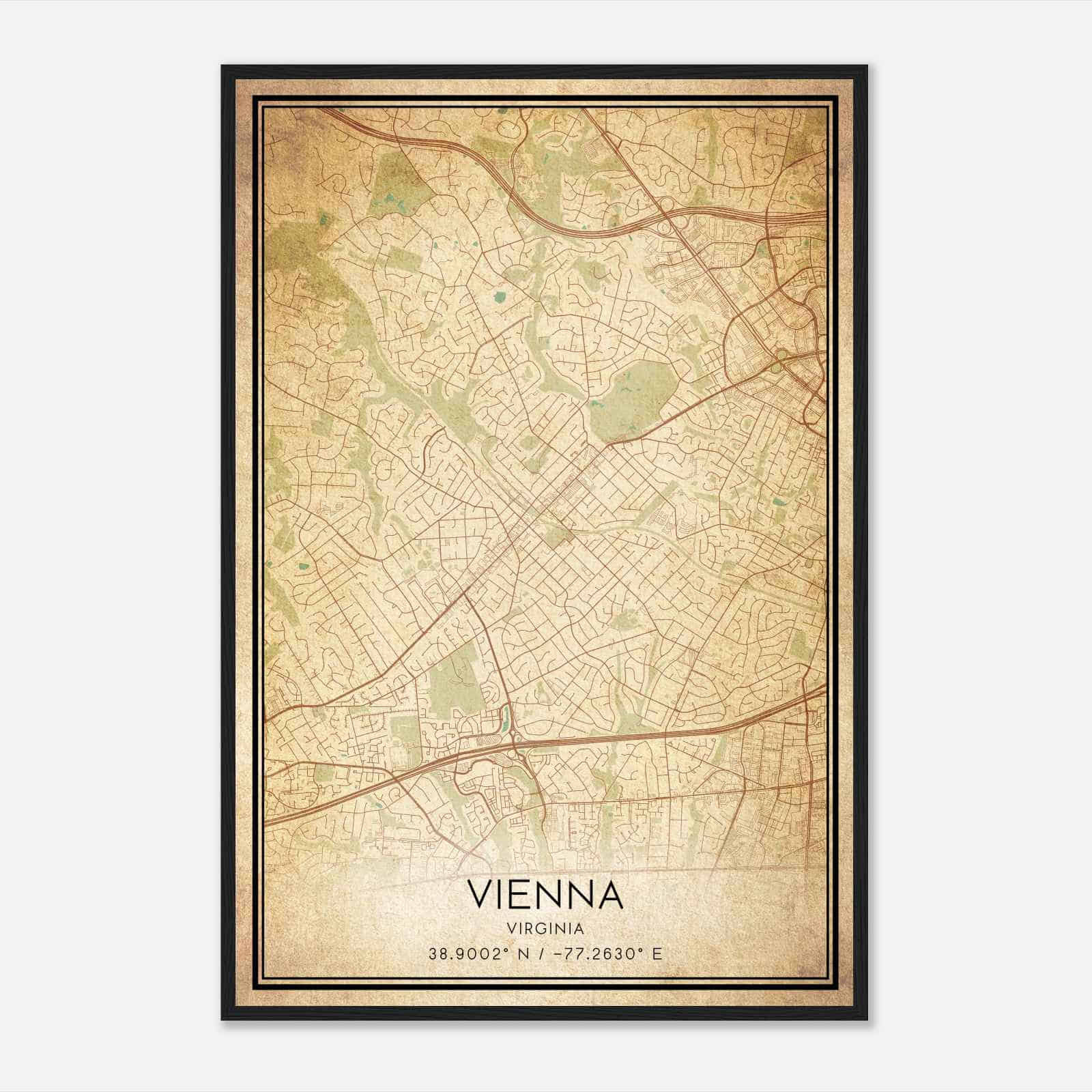 Vintage Vienna Virginia Map Poster, Modern Home Decor Wall Art Print