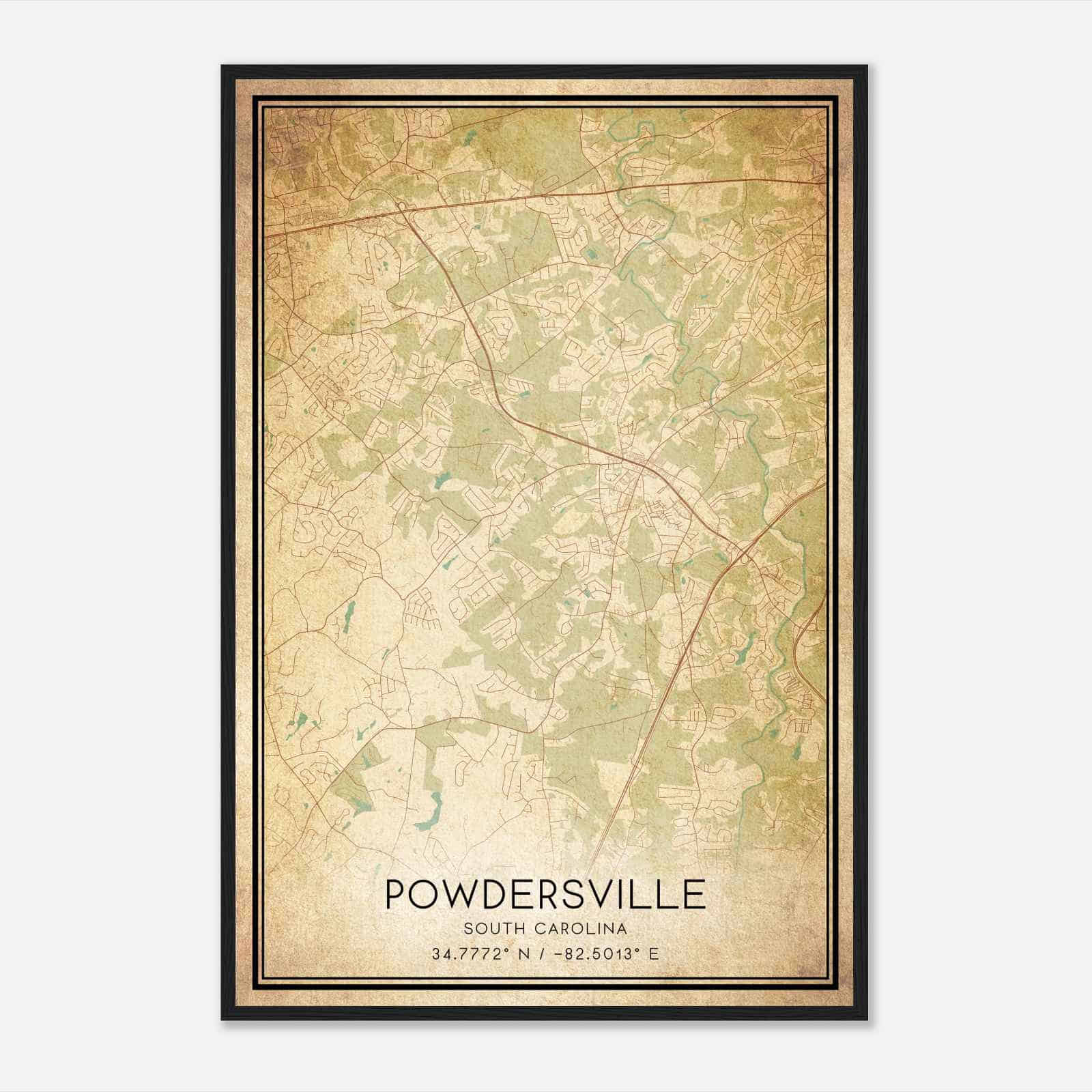 Vintage Powdersville South Carolina Map Poster, Modern Home Decor Wall Art Print