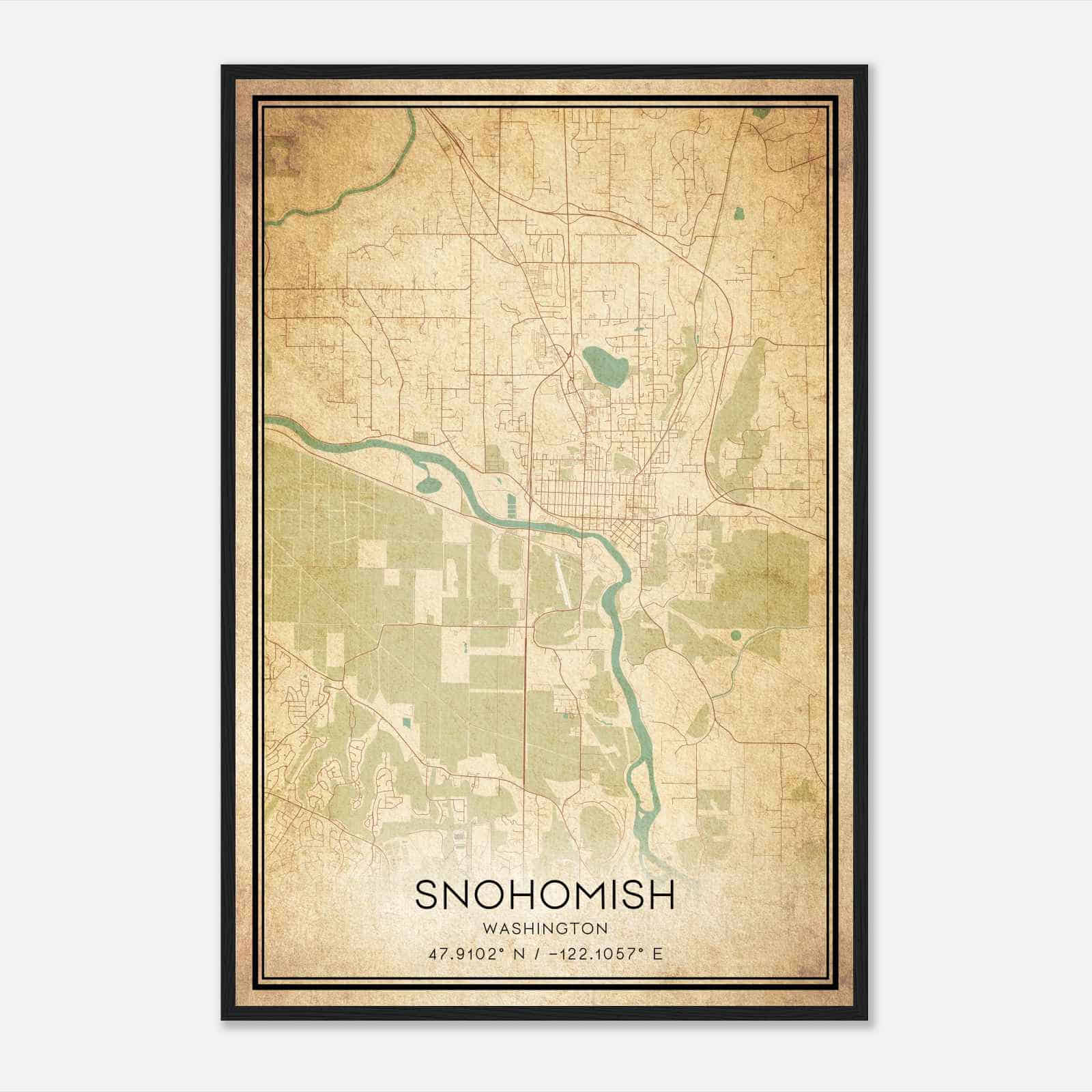 Vintage Snohomish Washington Map Poster, Modern Home Decor Wall Art Print