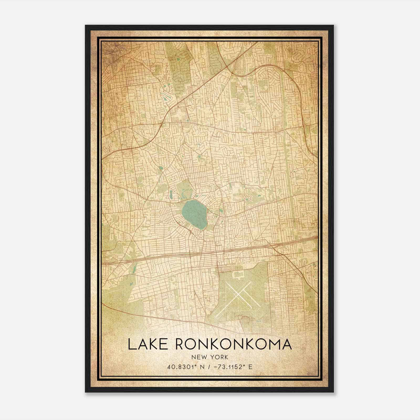 Vintage Lake Ronkonkoma New York Map Poster, Modern Home Decor Wall Art Print