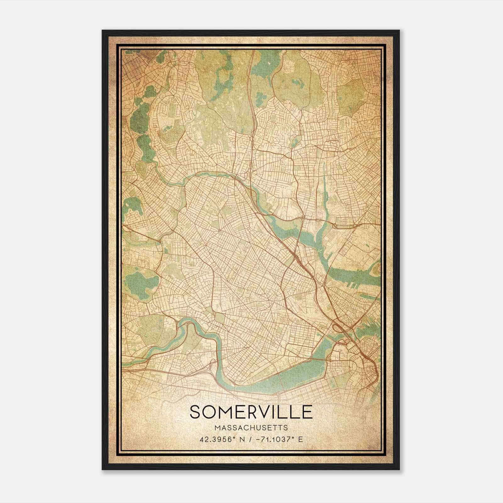 Vintage Somerville Massachusetts Map Poster, Modern Home Decor Wall Art Print