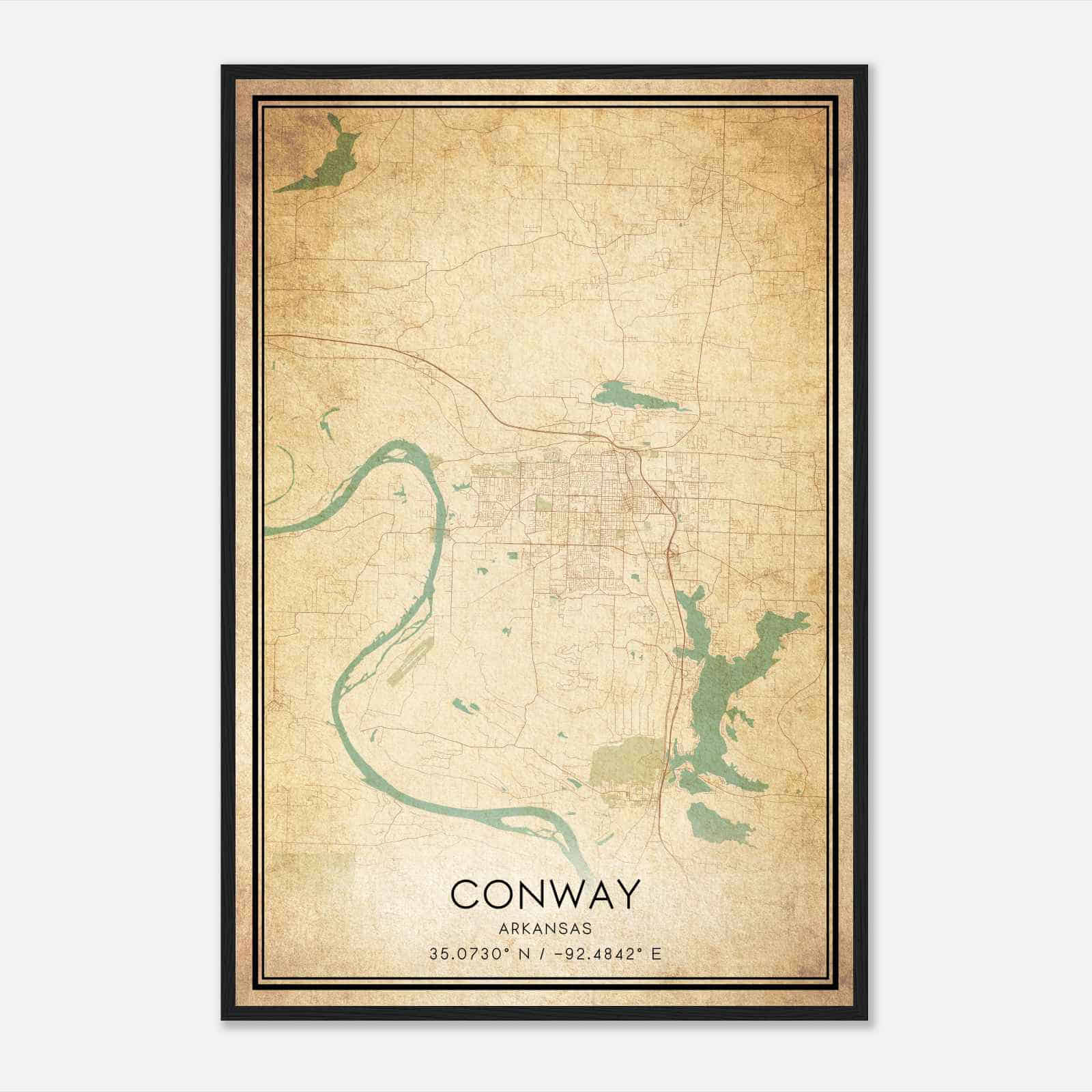 Vintage Conway Arkansas Map Poster, Modern Home Decor Wall Art Print