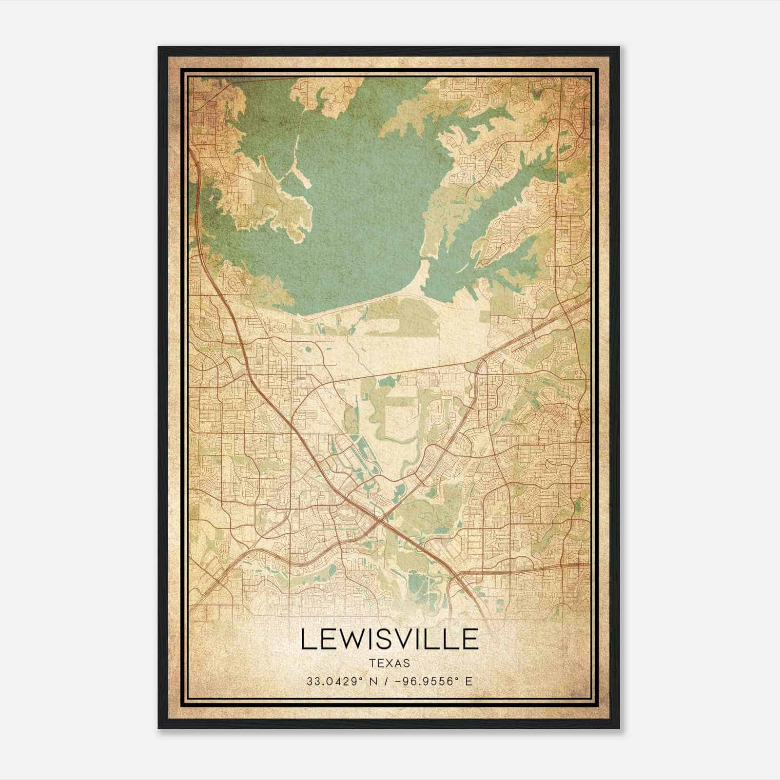 Vintage Lewisville Texas Map Poster, Modern Home Decor Wall Art Print