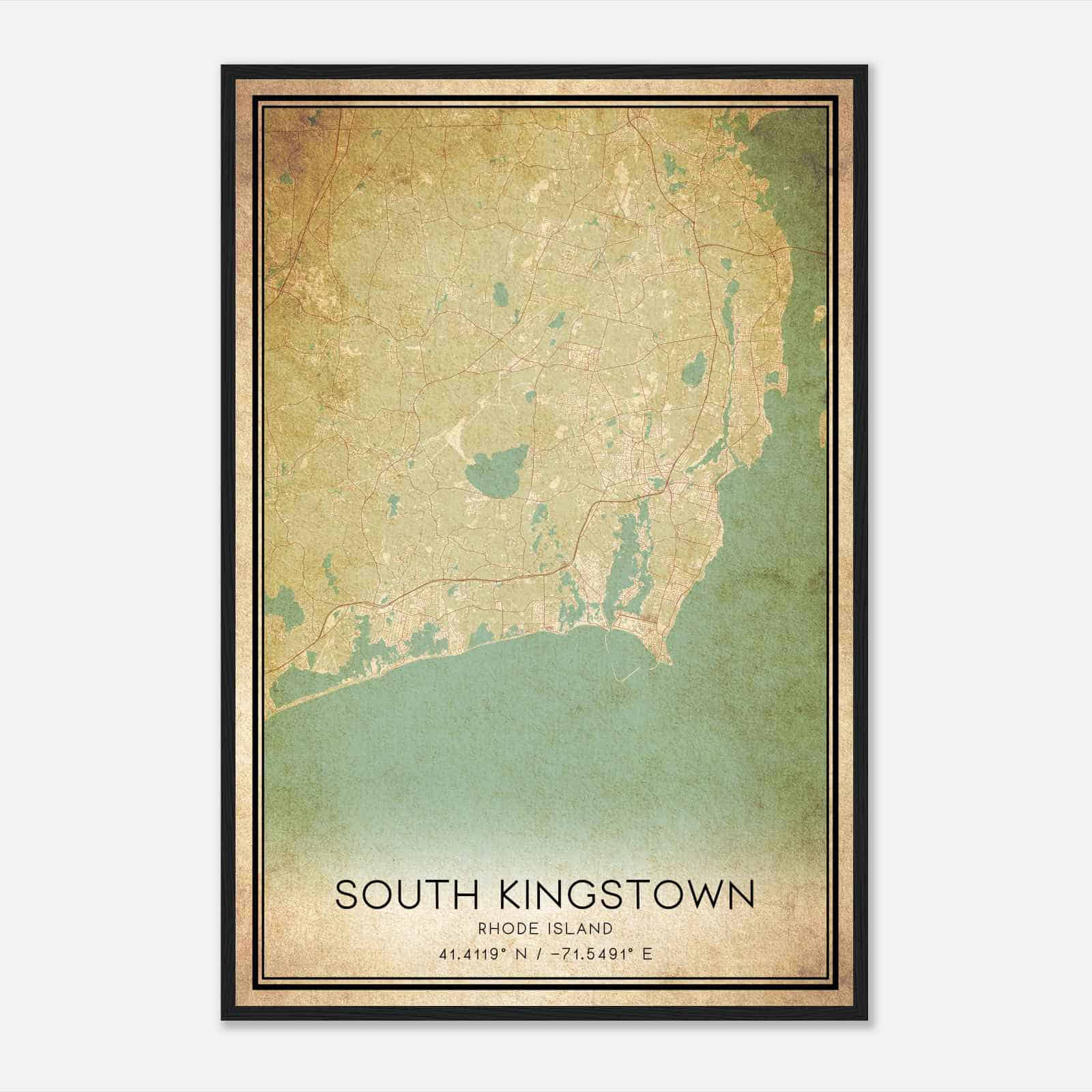 Vintage South Kingstown Rhode Island Map Poster, Modern Home Decor Wall Art Print