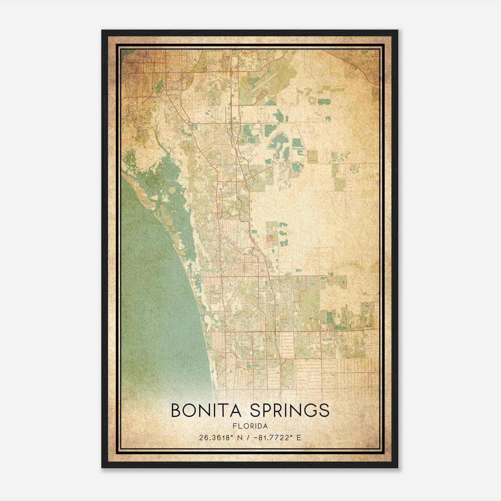 Vintage Bonita Springs Florida Map Poster, Modern Home Decor Wall Art Print Vintage Bonita Springs Florida Map Poster, Modern Home Decor Wall Art Print
