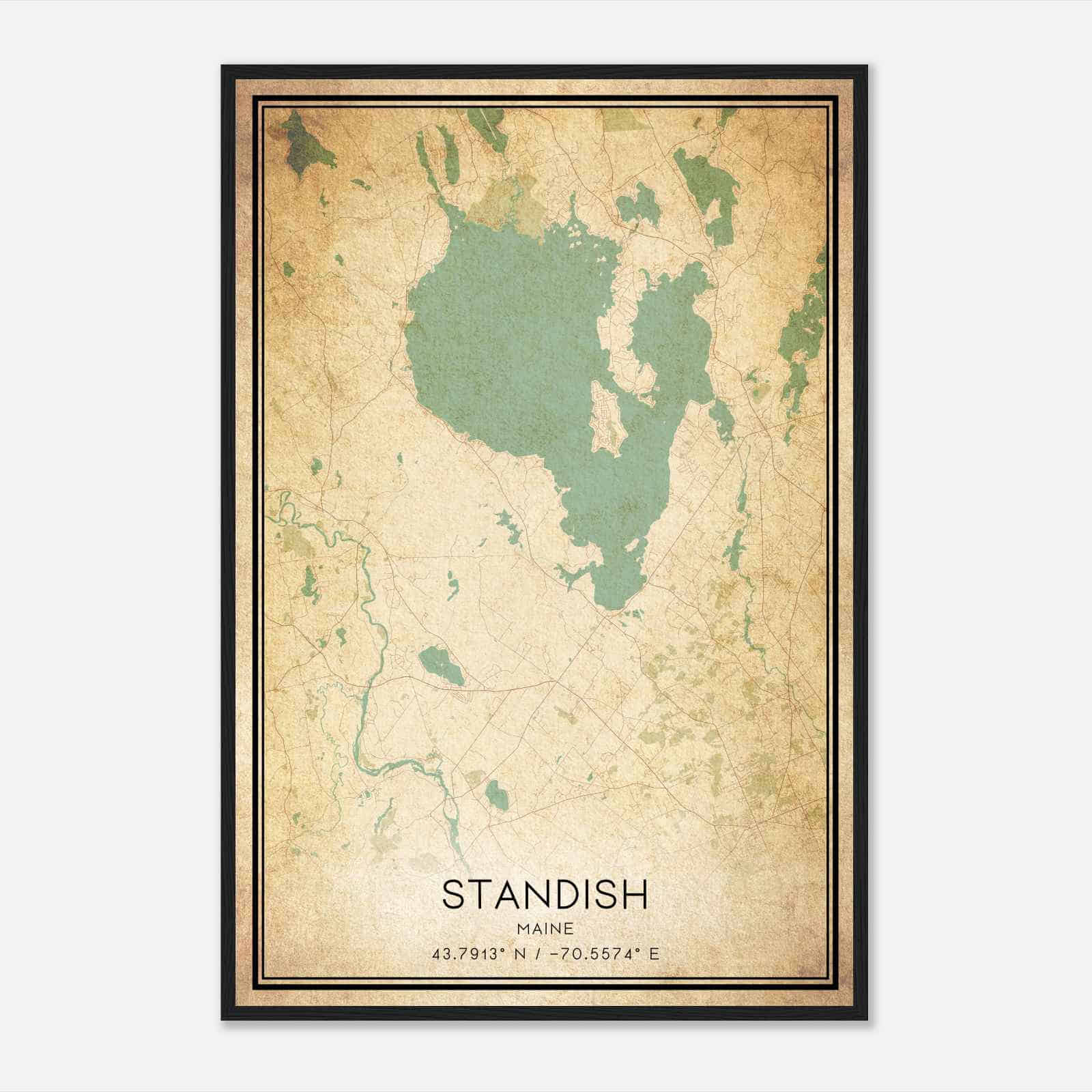 Vintage Standish Maine Map Poster, Modern Home Decor Wall Art Print