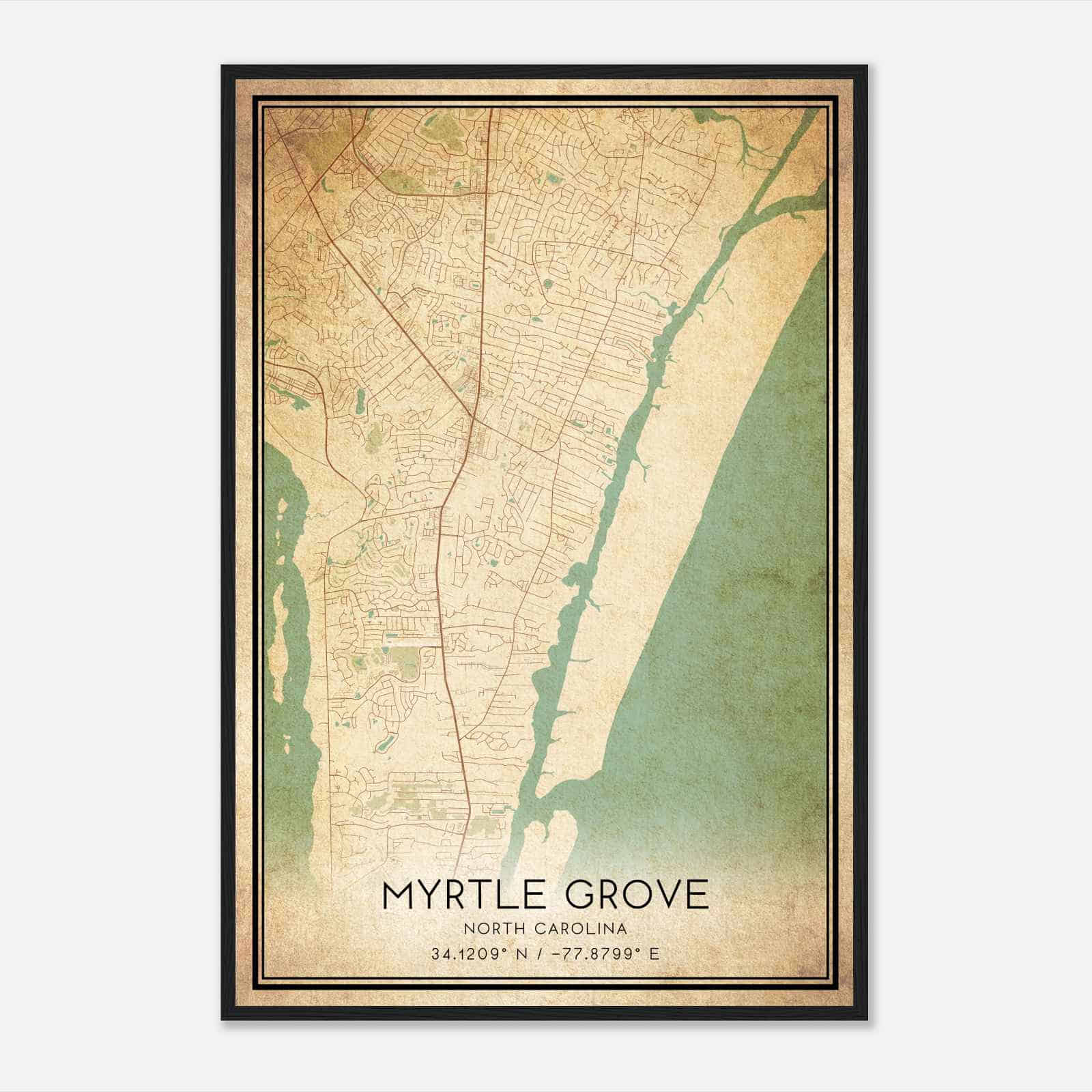 Vintage Myrtle Grove North Carolina Map Poster, Modern Home Decor Wall Art Print