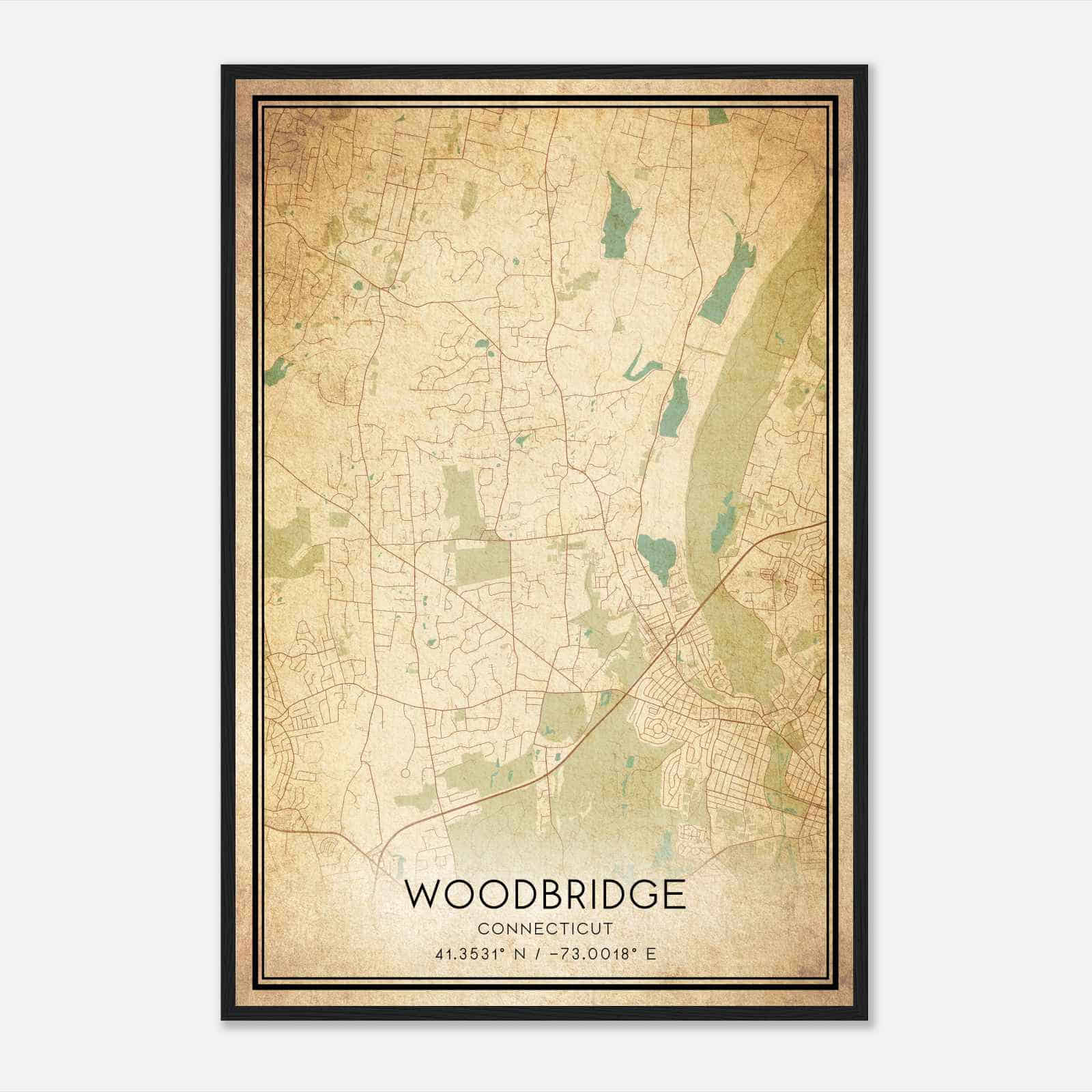 Vintage Woodbridge Connecticut Map Poster, Modern Home Decor Wall Art Print
