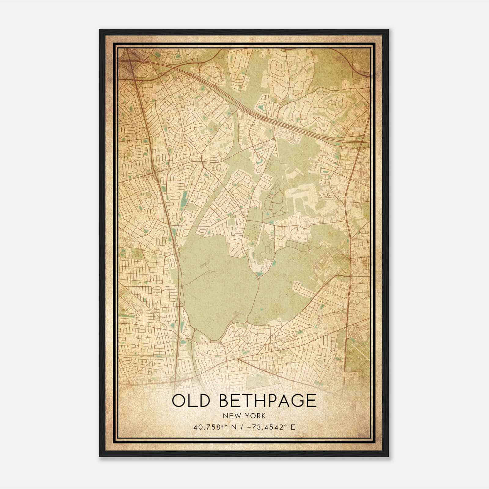 Vintage Old Bethpage New York Map Poster, Modern Home Decor Wall Art Print