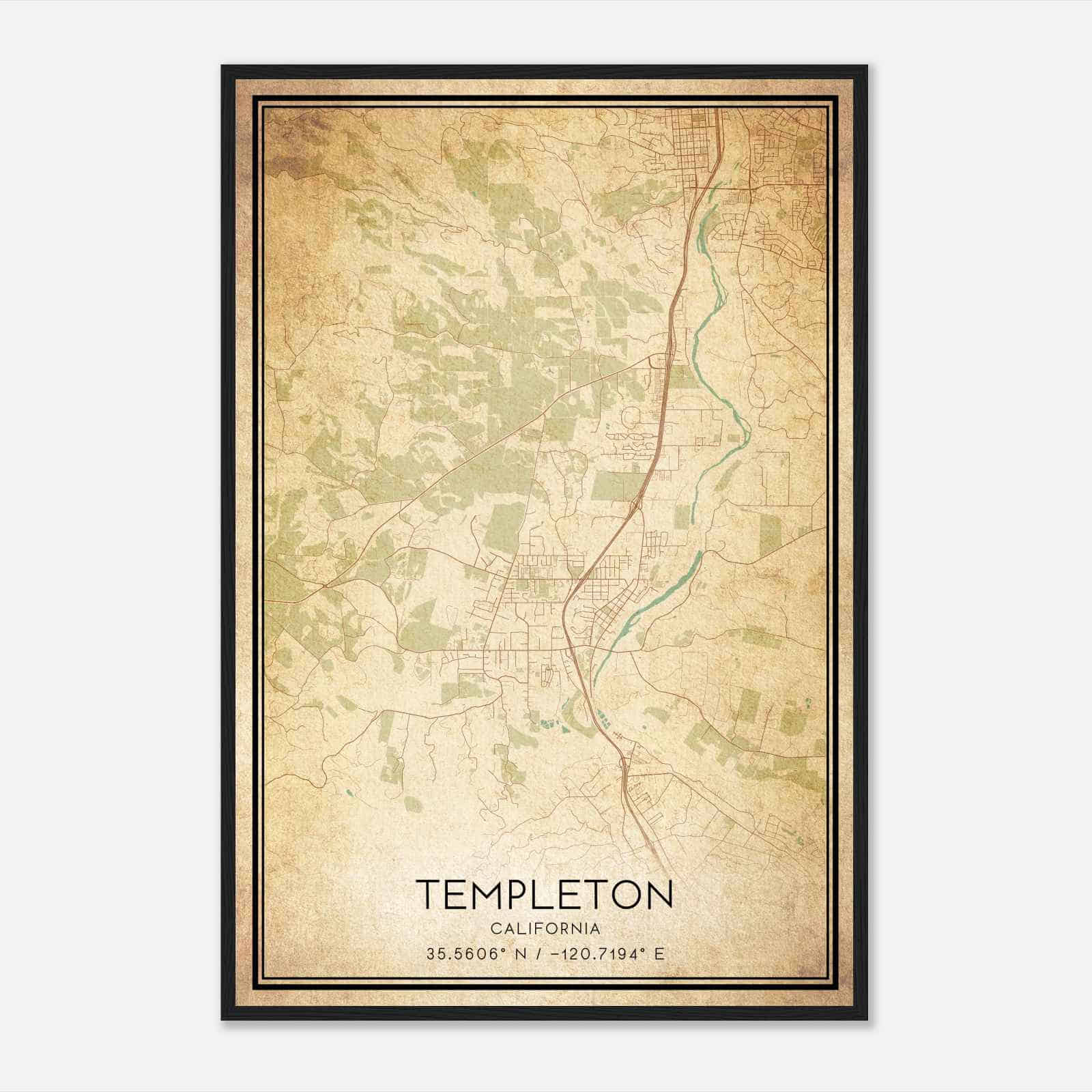 Vintage Templeton California Map Poster, Modern Home Decor Wall Art Print
