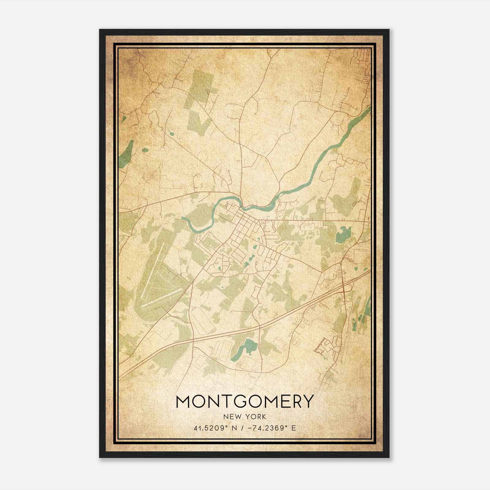 Vintage Montgomery New York Map Poster, Modern Home Decor Wall Art Print