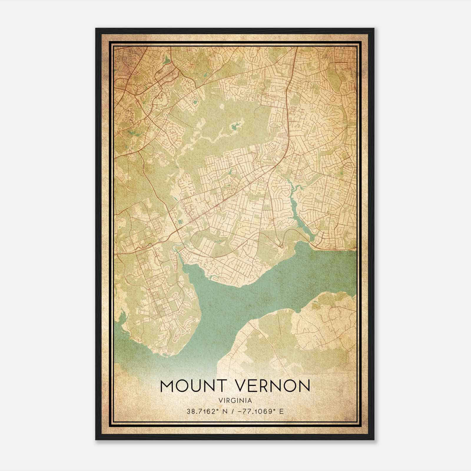 Vintage Mount Vernon Virginia Map Poster, Modern Home Decor Wall Art Print
