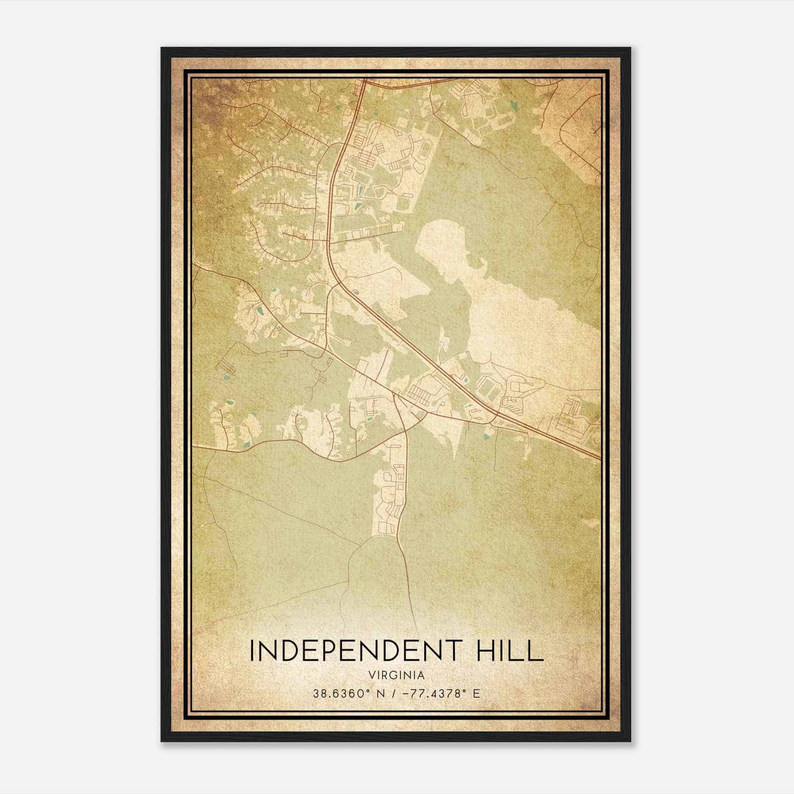Vintage Independent Hill Virginia Map Poster, Modern Home Decor Wall Art Print