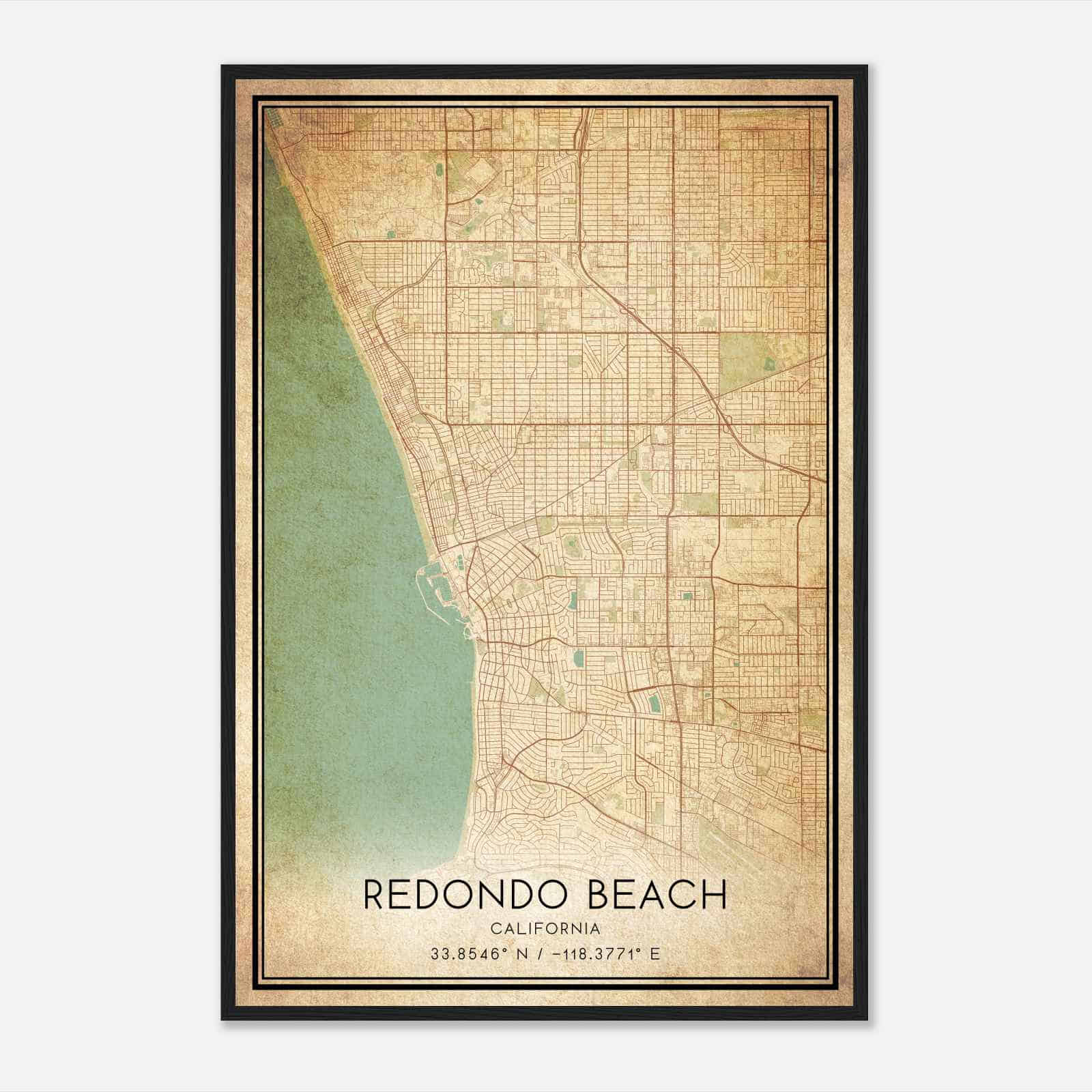 Vintage Redondo Beach California Map Poster, Modern Home Decor Wall Art Print