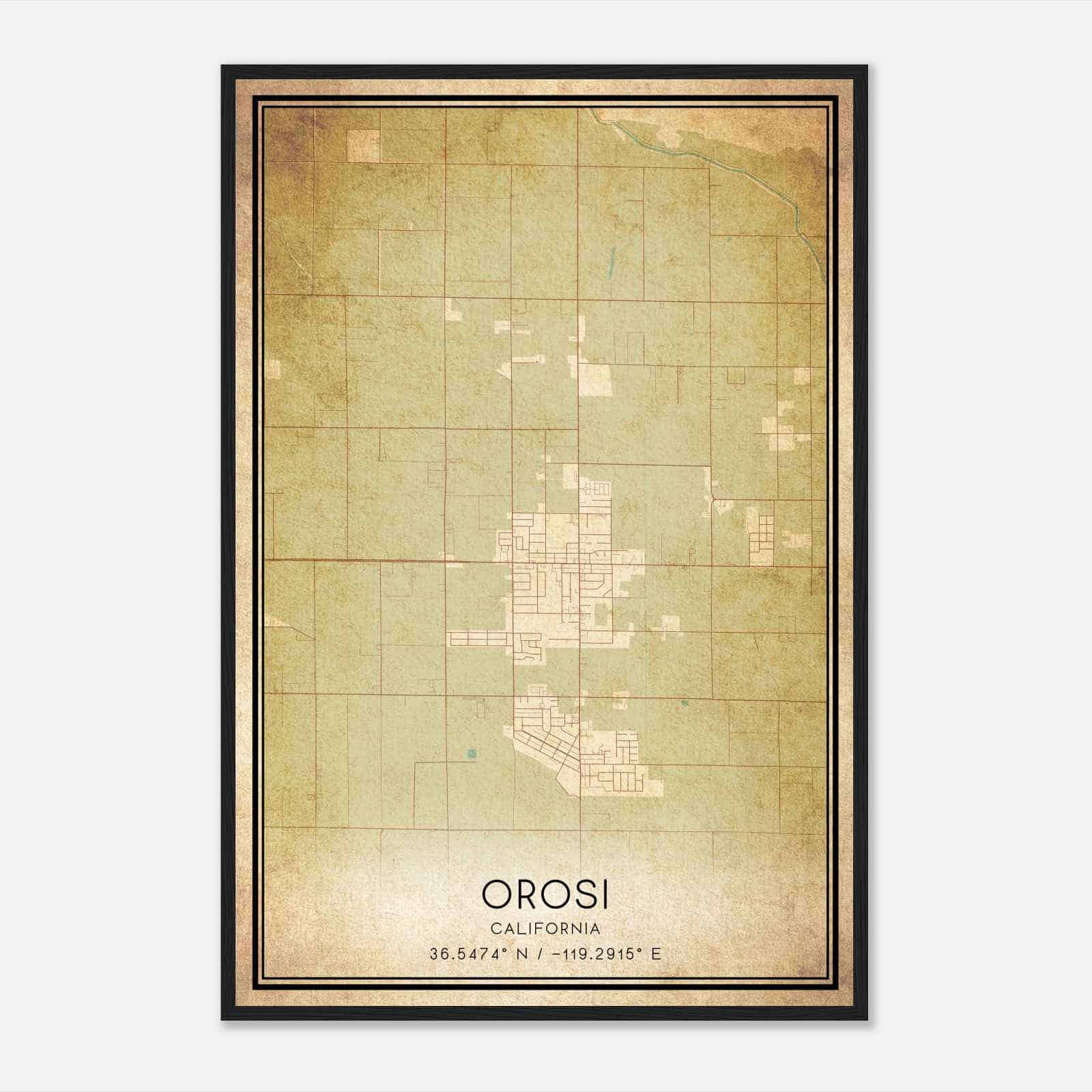 Vintage Orosi California Map Poster, Modern Home Decor Wall Art Print